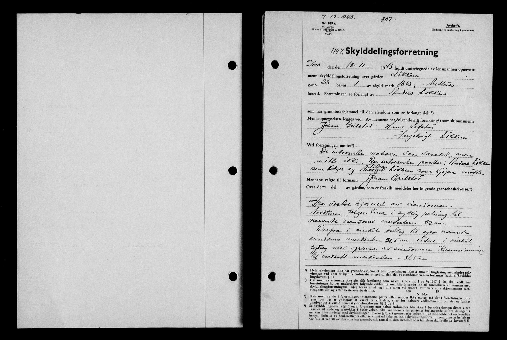 Gauldal sorenskriveri, SAT/A-0014/1/2/2C/L0057: Pantebok nr. 62, 1943-1944, Dagboknr: 1197/1943