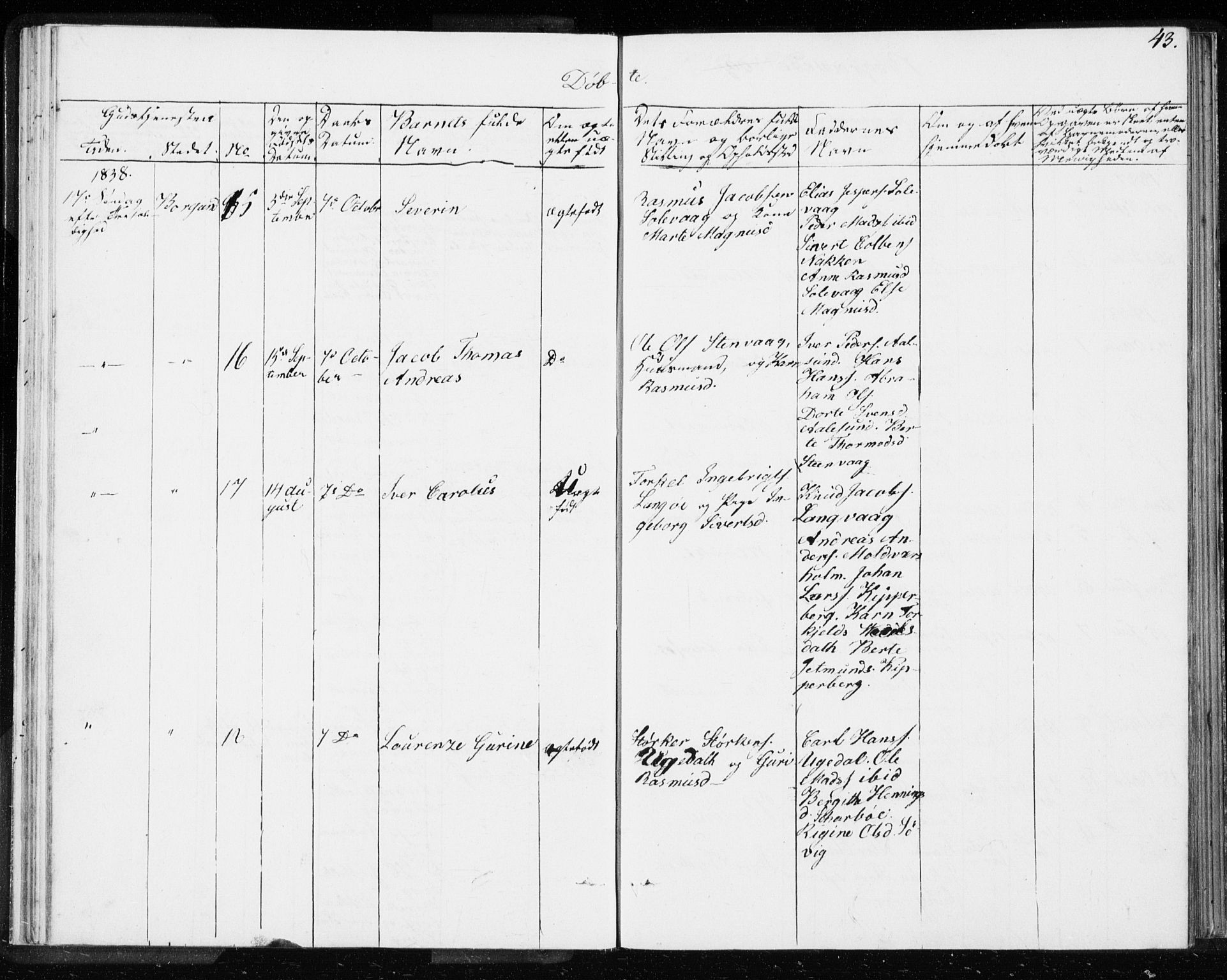 Ministerialprotokoller, klokkerbøker og fødselsregistre - Møre og Romsdal, AV/SAT-A-1454/528/L0414: Residerende kapellans bok nr. 528B02, 1833-1844, s. 43