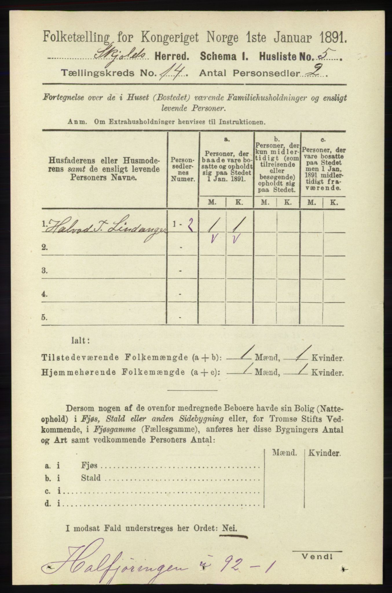 RA, Folketelling 1891 for 1154 Skjold herred, 1891, s. 2533