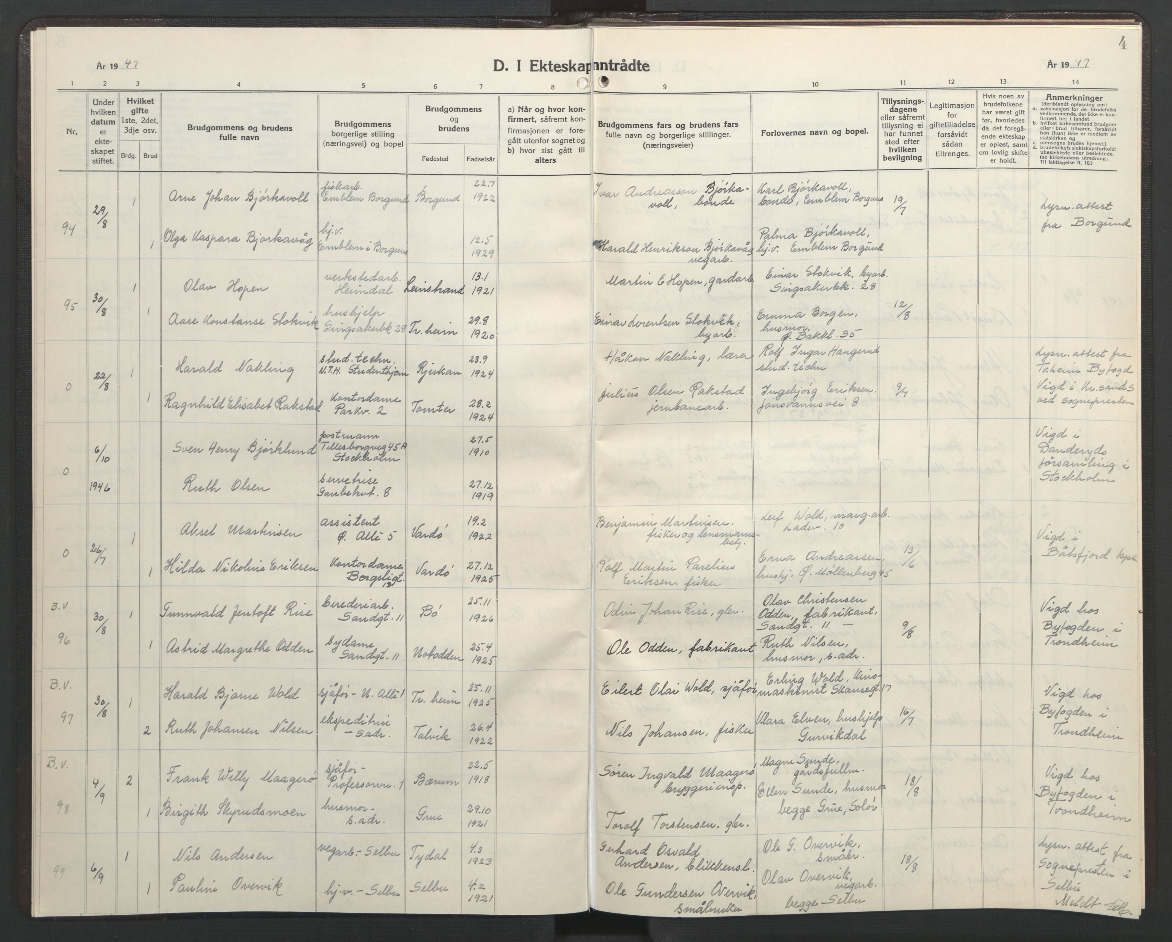 Ministerialprotokoller, klokkerbøker og fødselsregistre - Sør-Trøndelag, AV/SAT-A-1456/602/L0155: Klokkerbok nr. 602C23, 1947-1950, s. 4