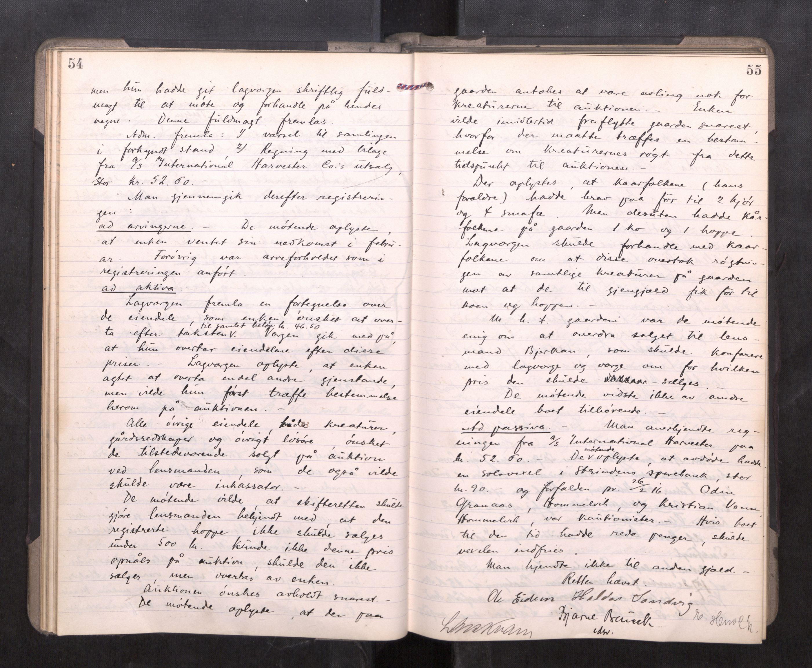 Strinda og Selbu sorenskriveri, AV/SAT-A-0015/3/3B/L0012: Skifteforhandlingsprot. 12, 1915-1919, s. 54-55