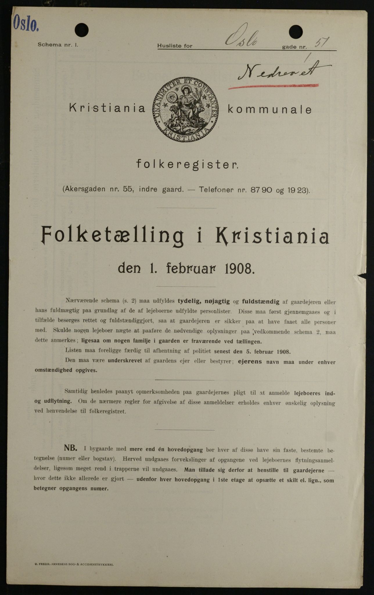 OBA, Kommunal folketelling 1.2.1908 for Kristiania kjøpstad, 1908, s. 69320
