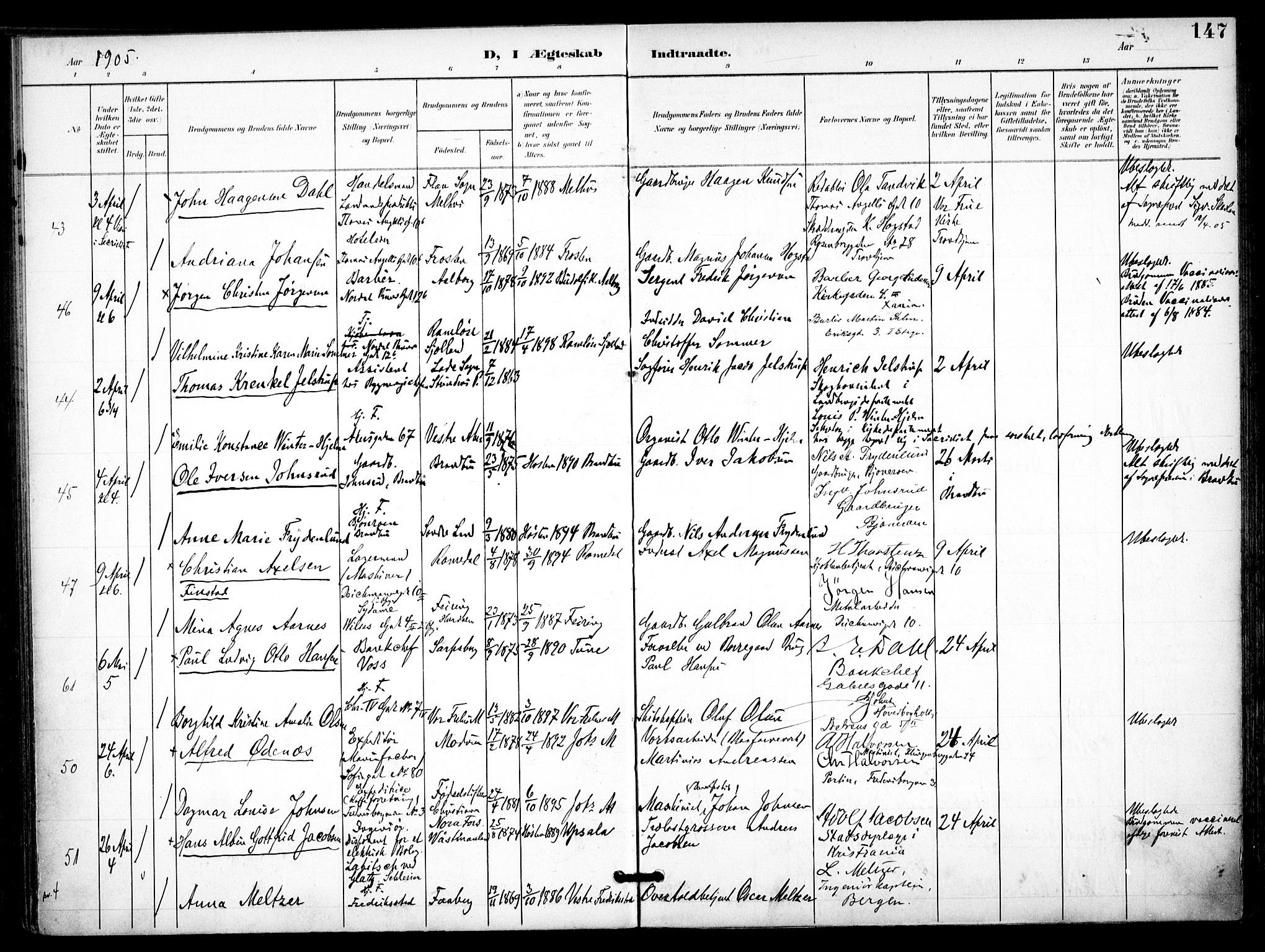 Trefoldighet prestekontor Kirkebøker, AV/SAO-A-10882/F/Fc/L0005: Ministerialbok nr. III 5, 1900-1908, s. 147