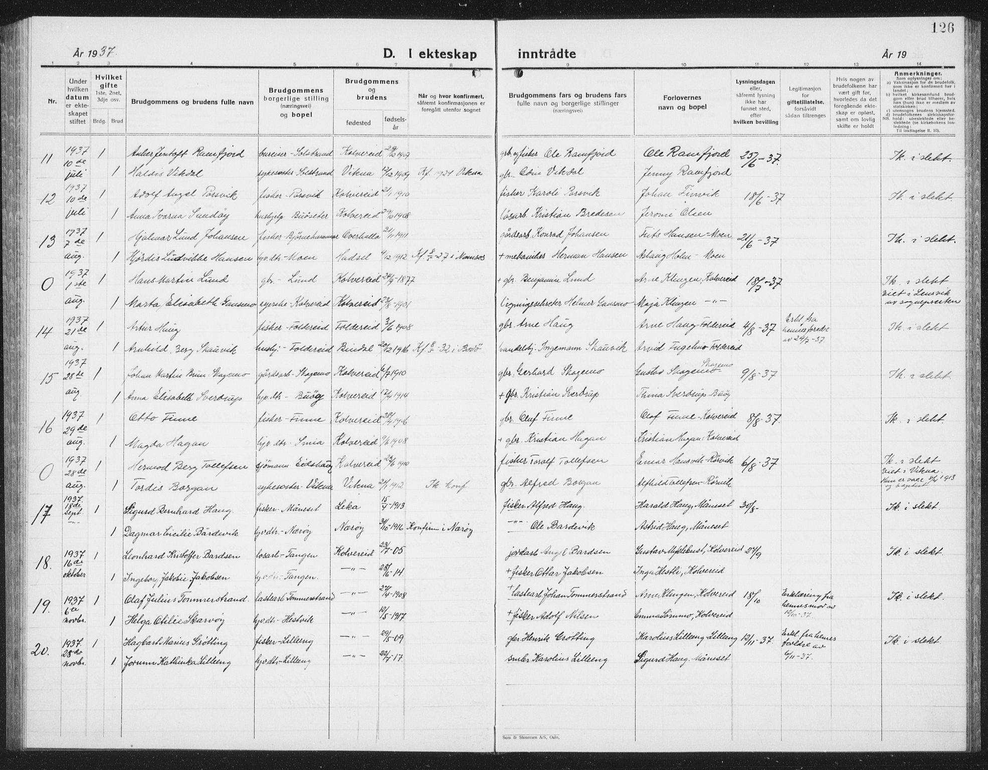 Ministerialprotokoller, klokkerbøker og fødselsregistre - Nord-Trøndelag, AV/SAT-A-1458/780/L0654: Klokkerbok nr. 780C06, 1928-1942, s. 126