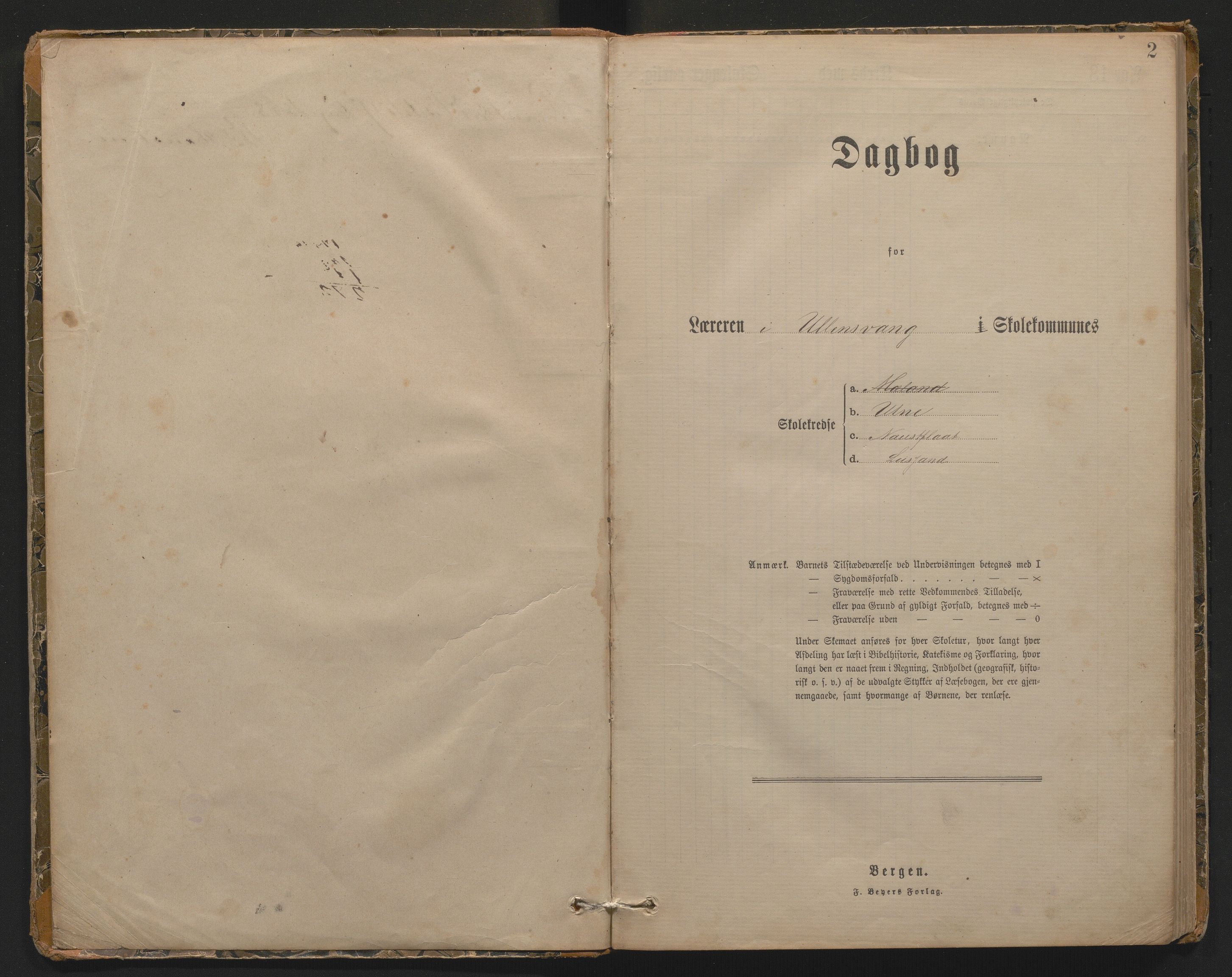 Ullensvang herad. Barneskulane , IKAH/1231b-231/G/Ga/Gab/L0011: Dagbok for læraren i Meland, Utne, Lussand og Tjoflåt krinsar , 1887-1900