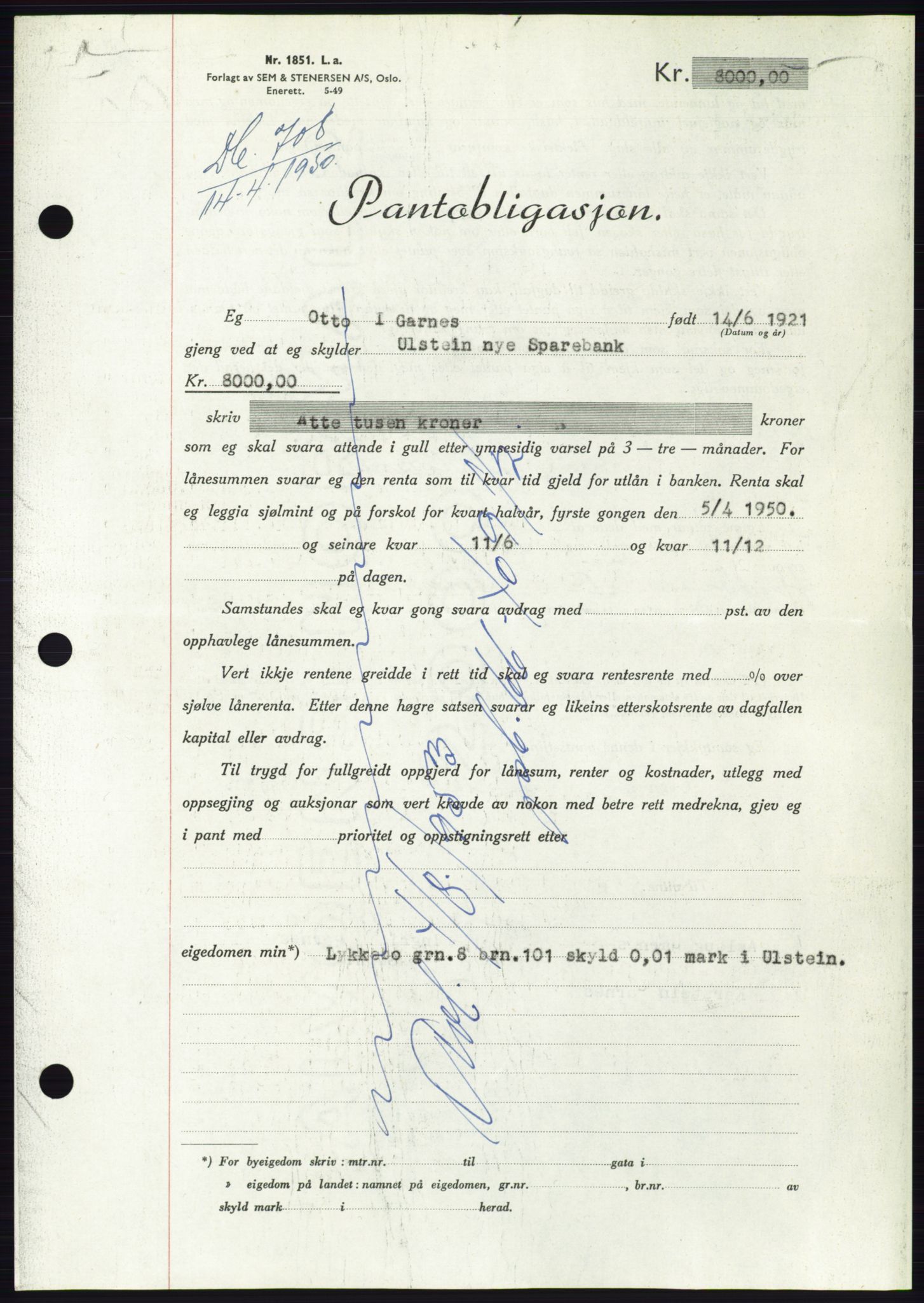 Søre Sunnmøre sorenskriveri, SAT/A-4122/1/2/2C/L0118: Pantebok nr. 6B, 1949-1950, Dagboknr: 708/1950