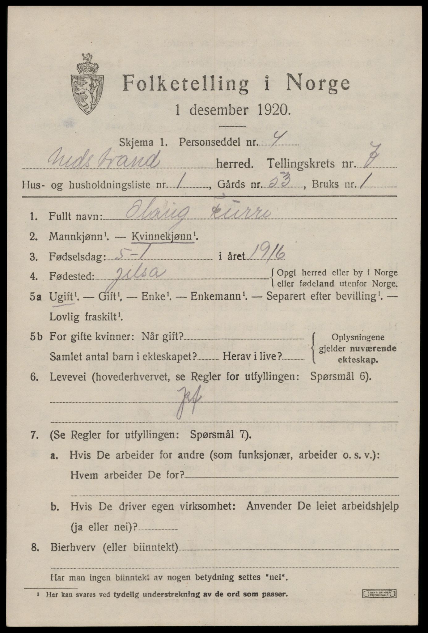 SAST, Folketelling 1920 for 1139 Nedstrand herred, 1920, s. 2655