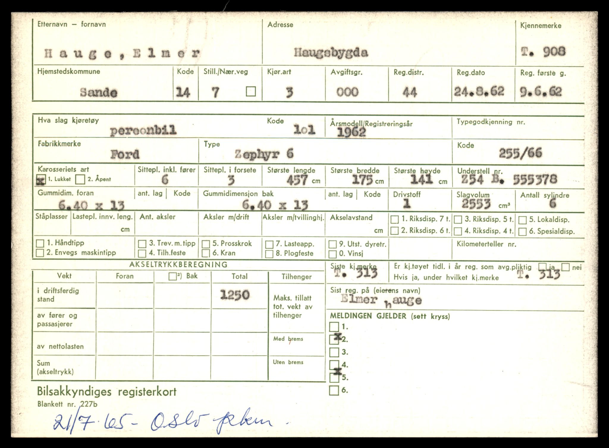 Møre og Romsdal vegkontor - Ålesund trafikkstasjon, SAT/A-4099/F/Fe/L0009: Registreringskort for kjøretøy T 896 - T 1049, 1927-1998, s. 163