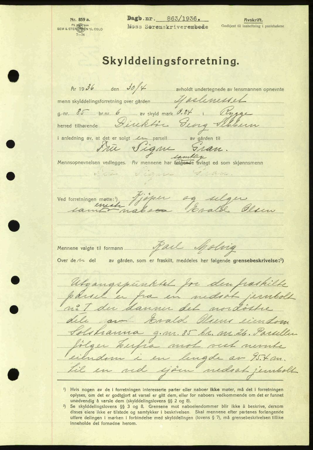 Moss sorenskriveri, SAO/A-10168: Pantebok nr. A1, 1936-1936, Dagboknr: 863/1936
