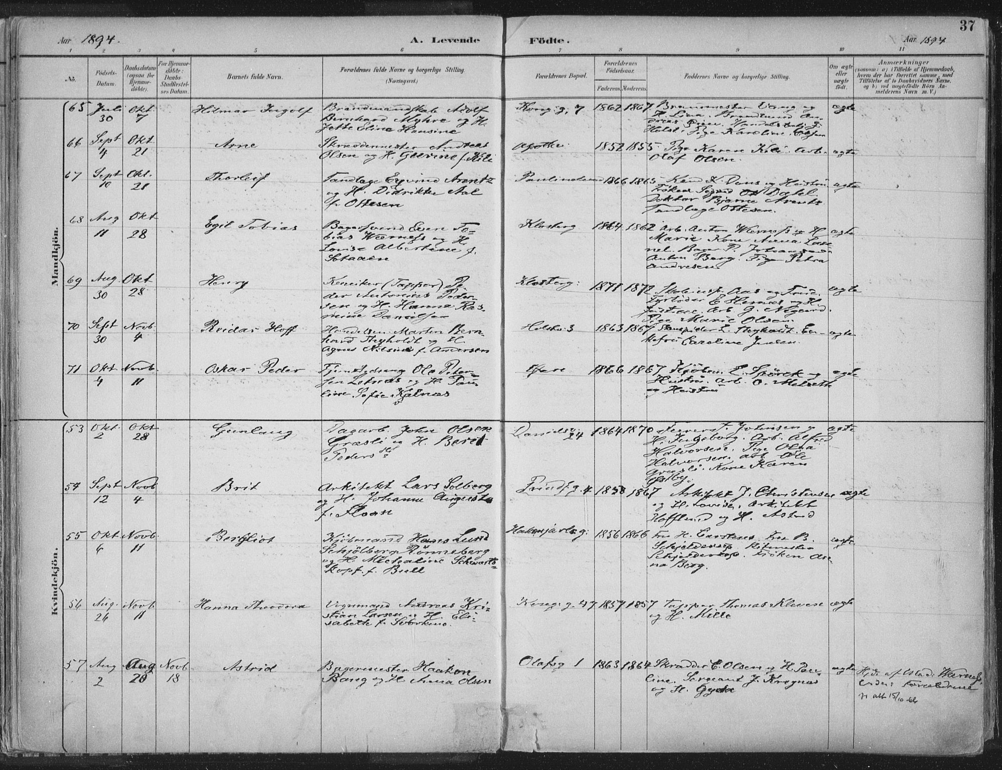 Ministerialprotokoller, klokkerbøker og fødselsregistre - Sør-Trøndelag, AV/SAT-A-1456/601/L0062: Ministerialbok nr. 601A30, 1891-1911, s. 37