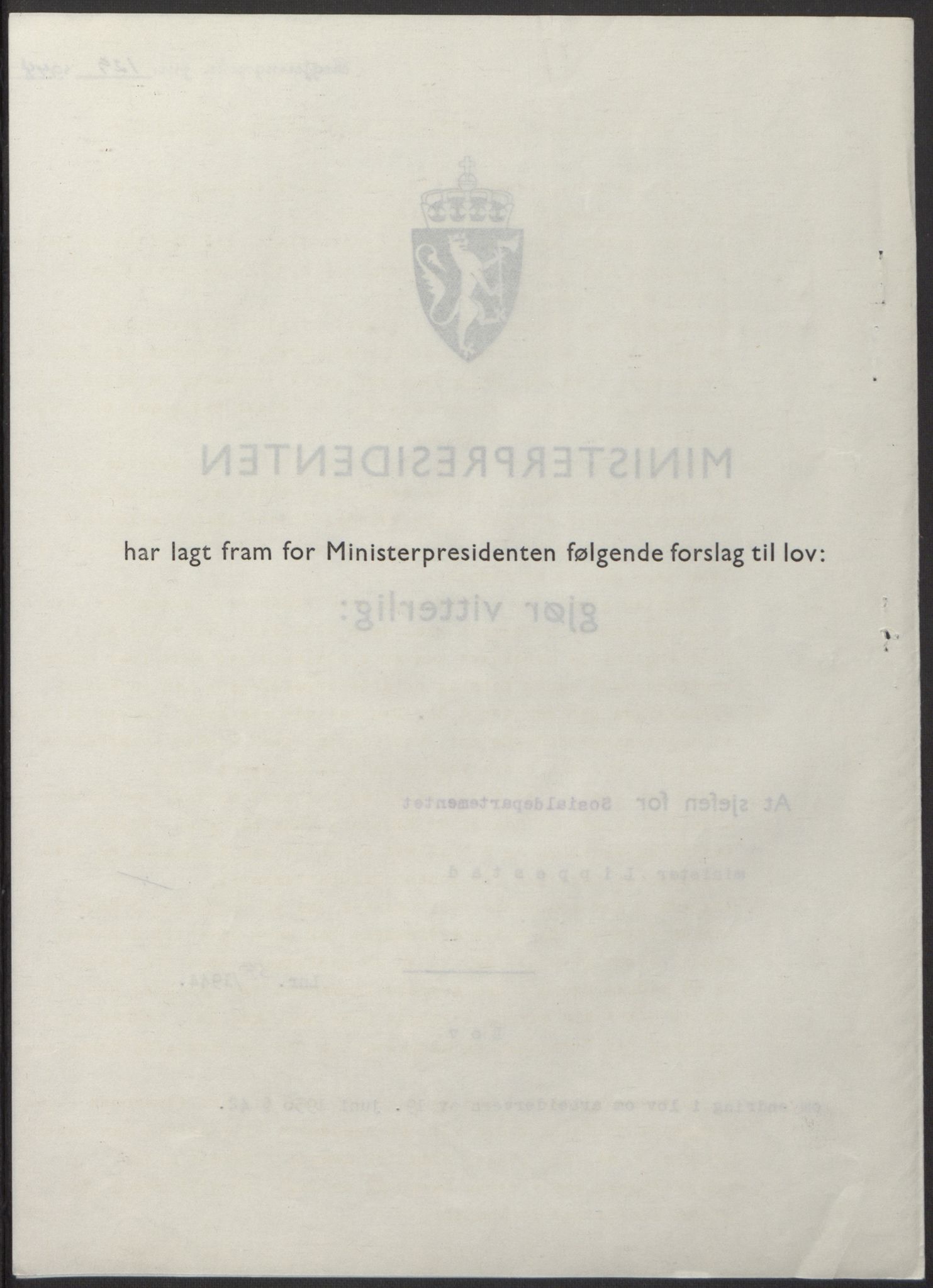 NS-administrasjonen 1940-1945 (Statsrådsekretariatet, de kommisariske statsråder mm), RA/S-4279/D/Db/L0100: Lover, 1944, s. 252