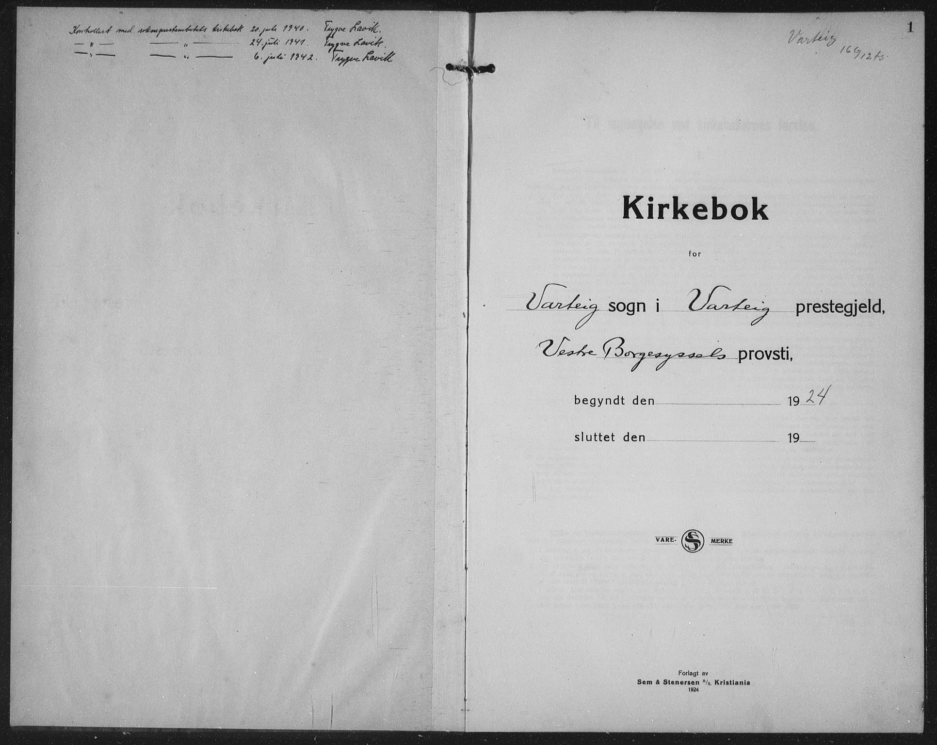 Varteig prestekontor Kirkebøker, SAO/A-10447a/G/Ga/L0002: Klokkerbok nr. 2, 1924-1941, s. 1