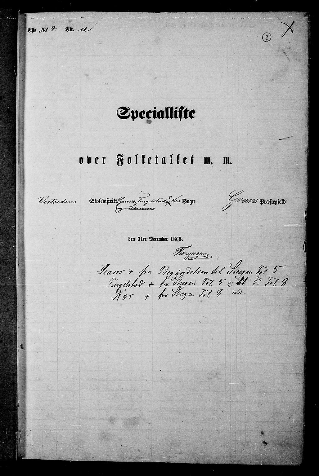 RA, Folketelling 1865 for 0534P Gran prestegjeld, 1865, s. 190
