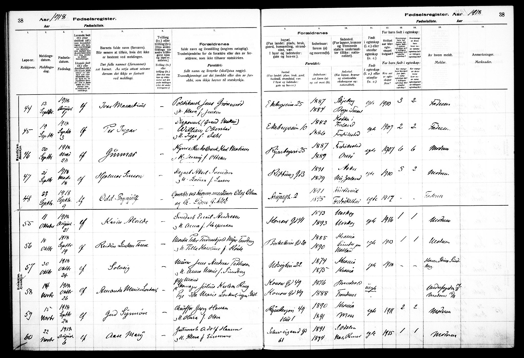 Gamlebyen prestekontor Kirkebøker, AV/SAO-A-10884/J/Ja/L0001: Fødselsregister nr. 1, 1916-1936, s. 38