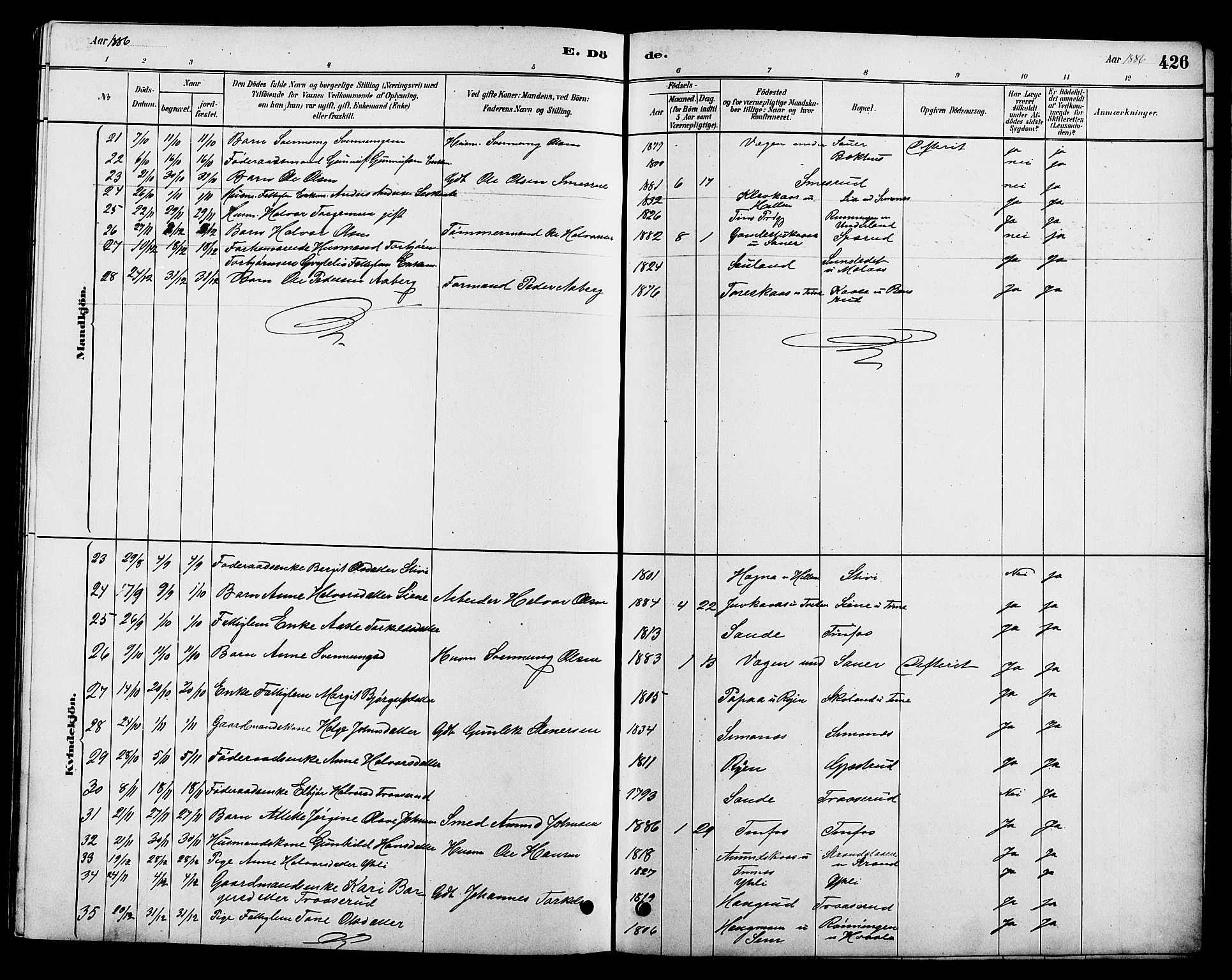 Heddal kirkebøker, AV/SAKO-A-268/G/Ga/L0002: Klokkerbok nr. I 2, 1879-1908, s. 426