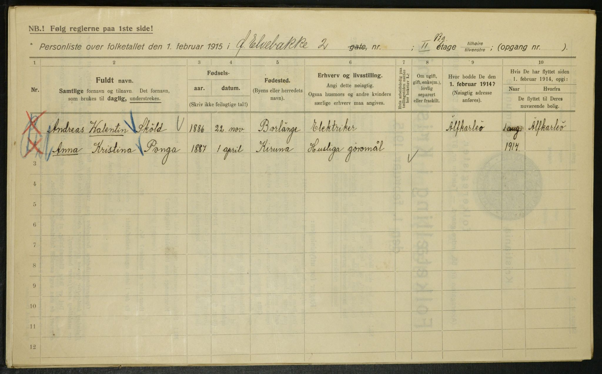 OBA, Kommunal folketelling 1.2.1915 for Kristiania, 1915, s. 129988