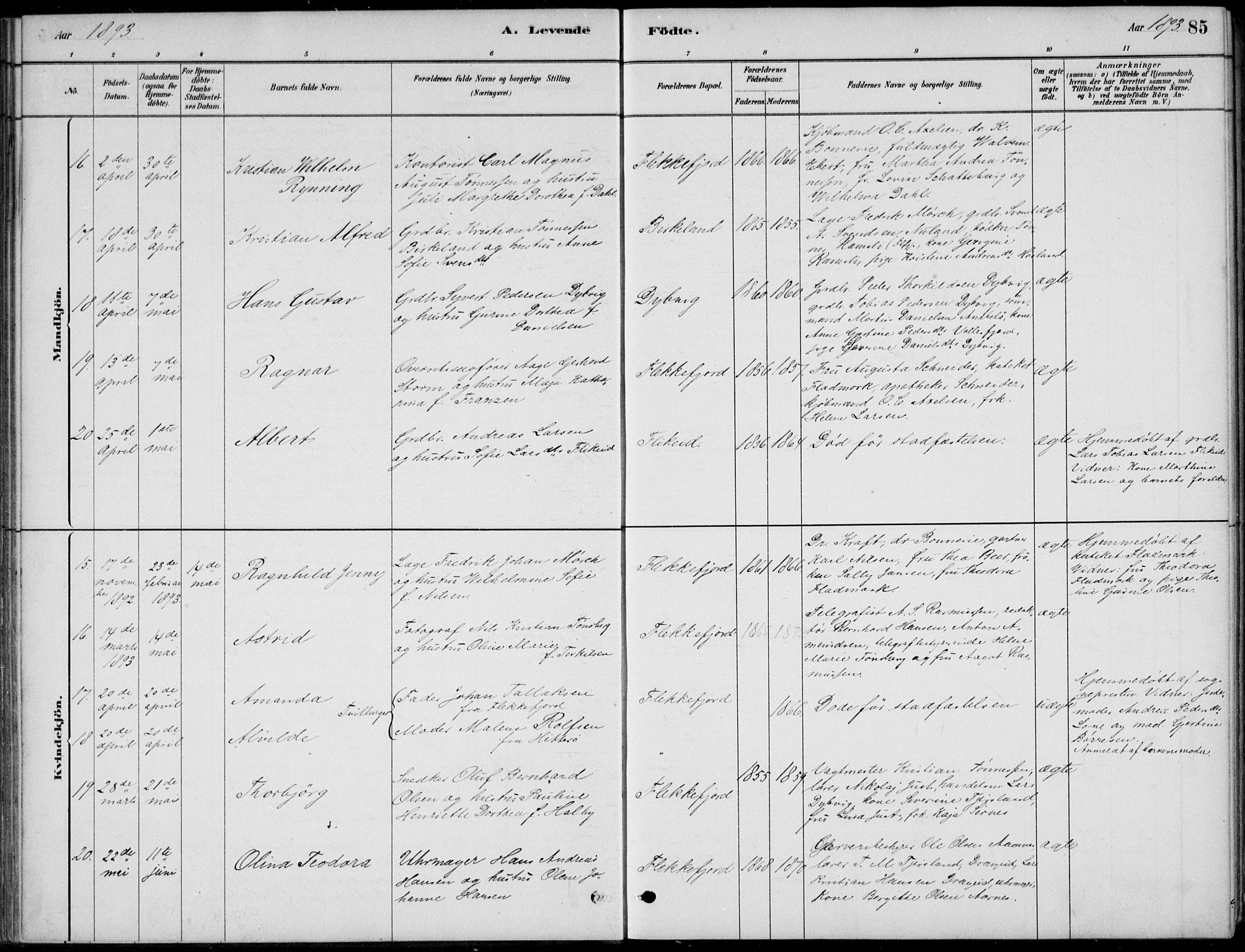 Flekkefjord sokneprestkontor, AV/SAK-1111-0012/F/Fb/Fbc/L0007: Klokkerbok nr. B 7, 1880-1902, s. 85