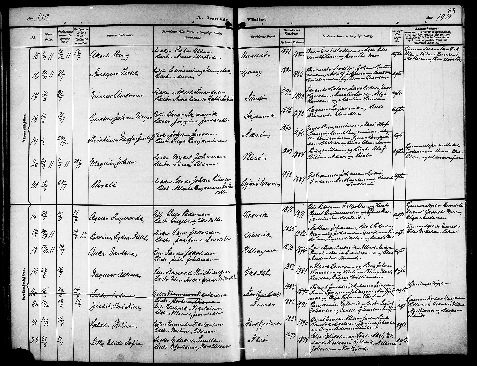 Ministerialprotokoller, klokkerbøker og fødselsregistre - Nordland, AV/SAT-A-1459/841/L0621: Klokkerbok nr. 841C05, 1897-1923, s. 84