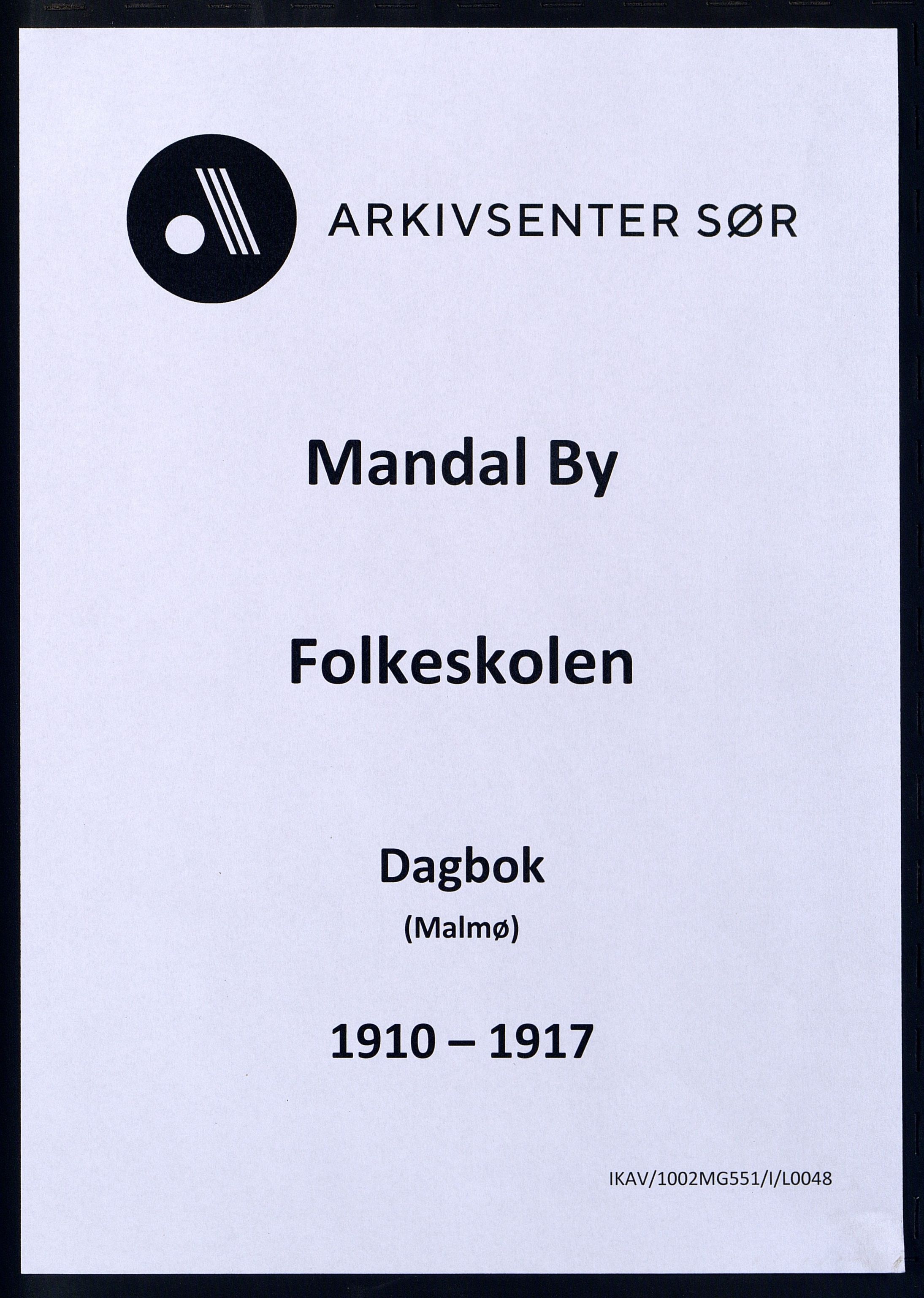 Mandal By - Mandal Allmueskole/Folkeskole/Skole, IKAV/1002MG551/I/L0048: Dagbok, 1910-1917