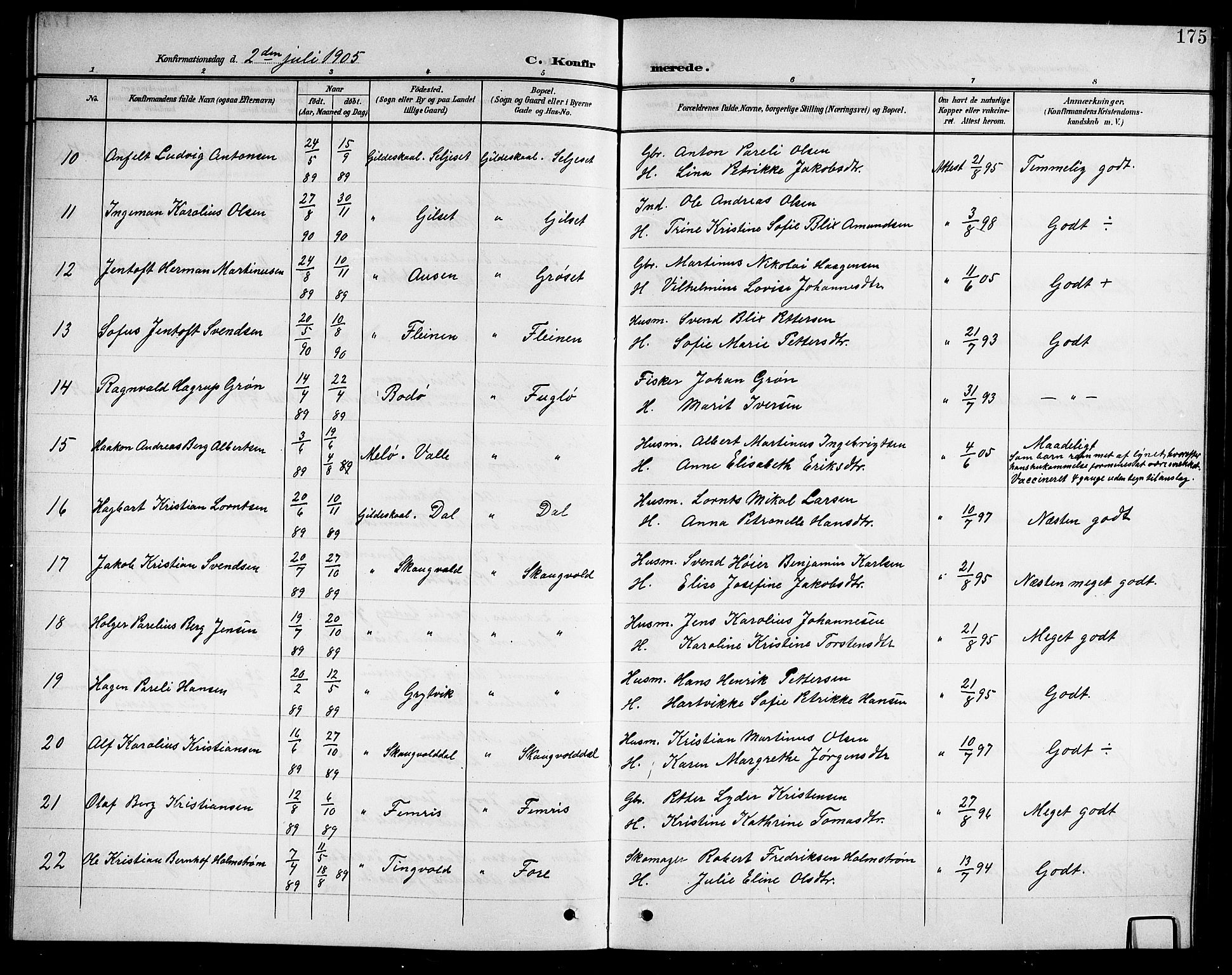 Ministerialprotokoller, klokkerbøker og fødselsregistre - Nordland, AV/SAT-A-1459/805/L0109: Klokkerbok nr. 805C05, 1900-1911, s. 175