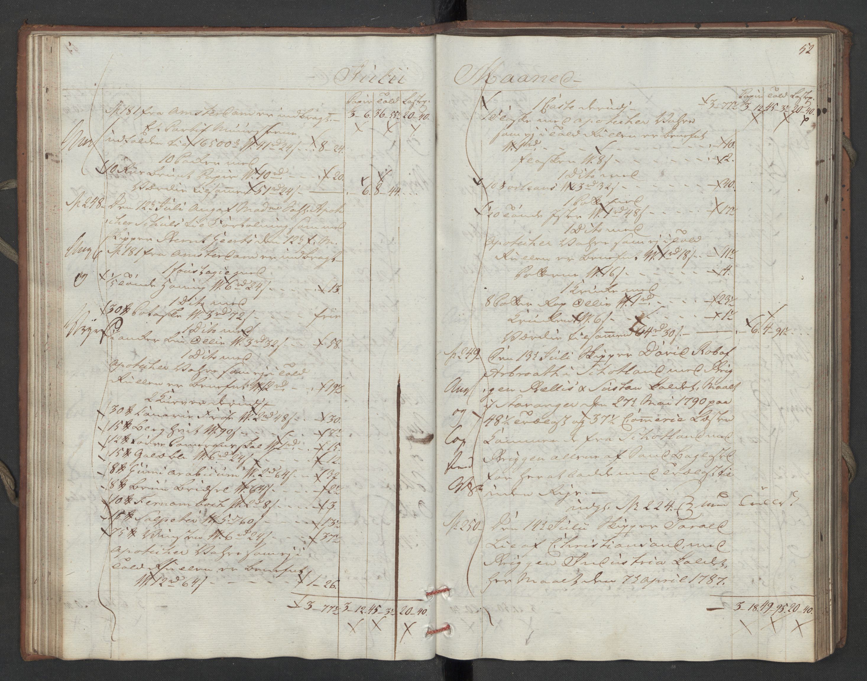 Generaltollkammeret, tollregnskaper, AV/RA-EA-5490/R16/L0111/0001: Tollregnskaper Kristiansand / Inngående hovedtollbok, 1790, s. 51b-52a