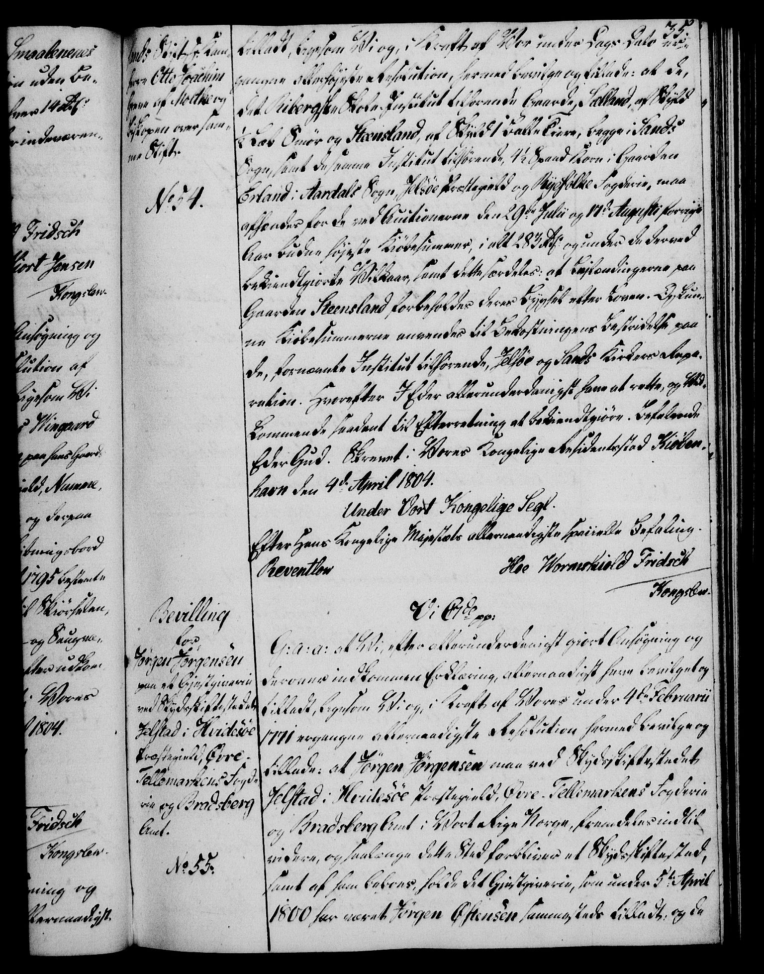 Rentekammeret, Kammerkanselliet, RA/EA-3111/G/Gg/Gga/L0018: Norsk ekspedisjonsprotokoll med register (merket RK 53.18), 1804-1806, s. 35