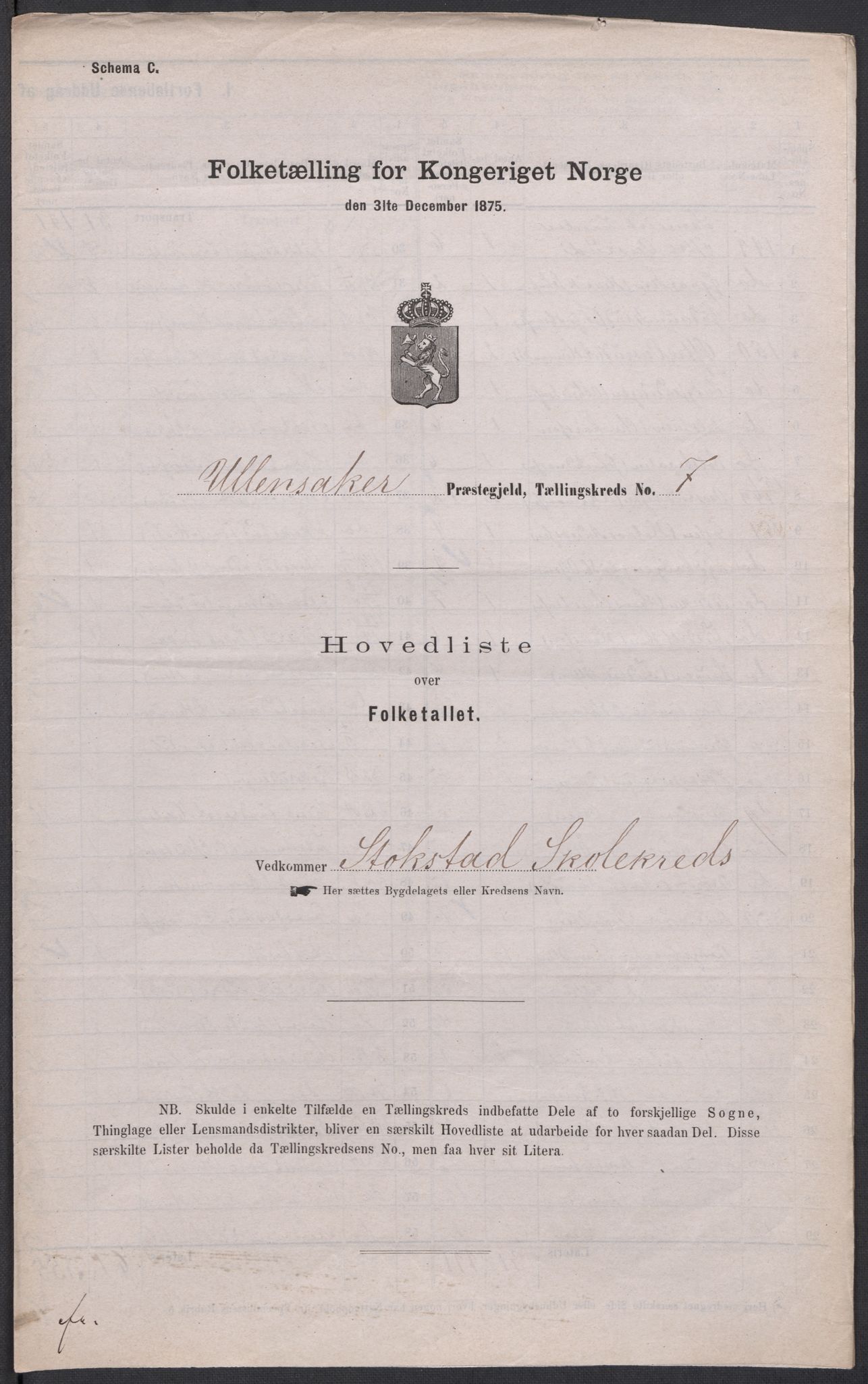 RA, Folketelling 1875 for 0235P Ullensaker prestegjeld, 1875, s. 22