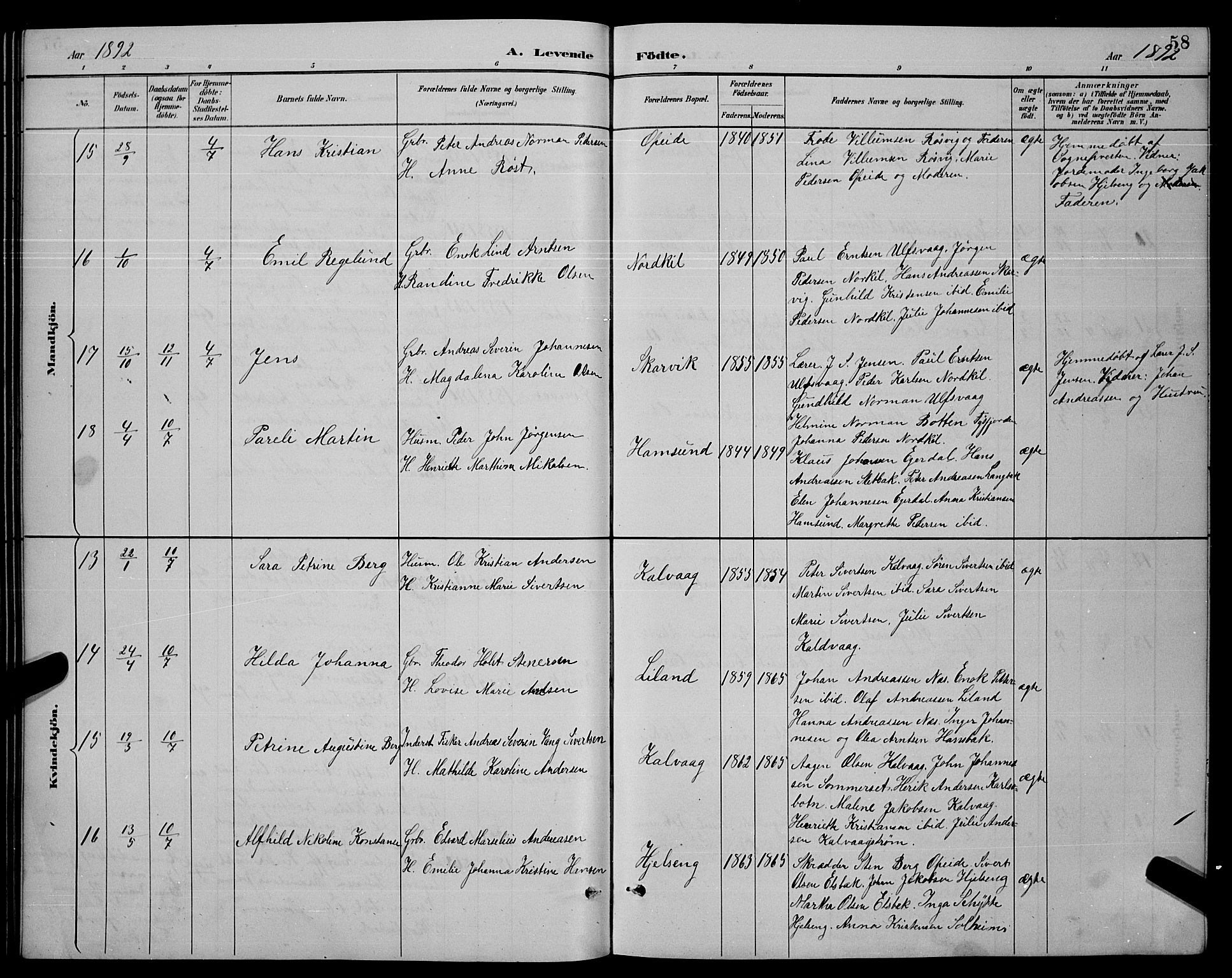 Ministerialprotokoller, klokkerbøker og fødselsregistre - Nordland, SAT/A-1459/859/L0859: Klokkerbok nr. 859C05, 1887-1898, s. 58