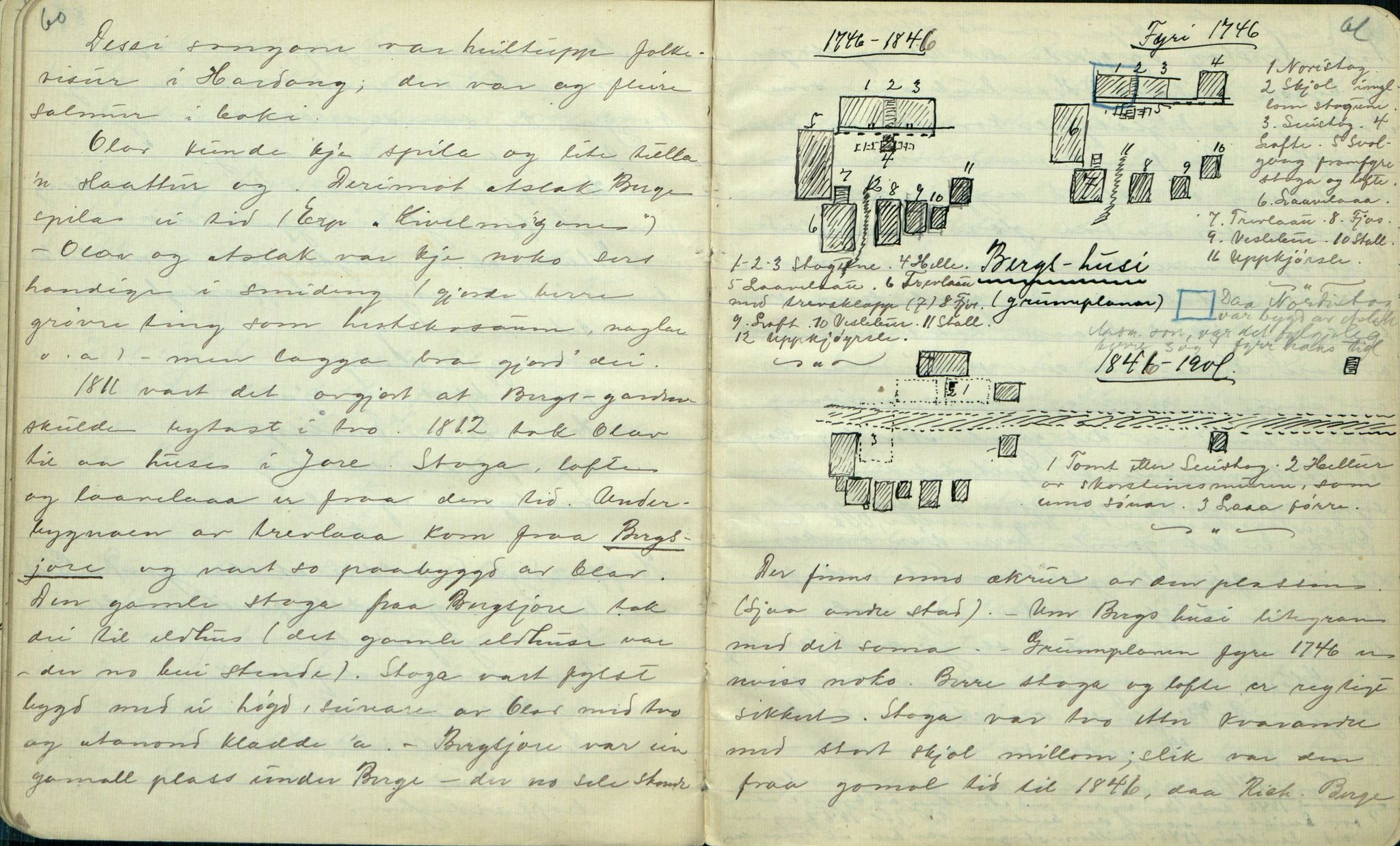 Rikard Berge, TEMU/TGM-A-1003/F/L0001/0006: 001-030 Innholdslister / 3. Bergsingane, ættesogur, 1900-1901, s. 60-61