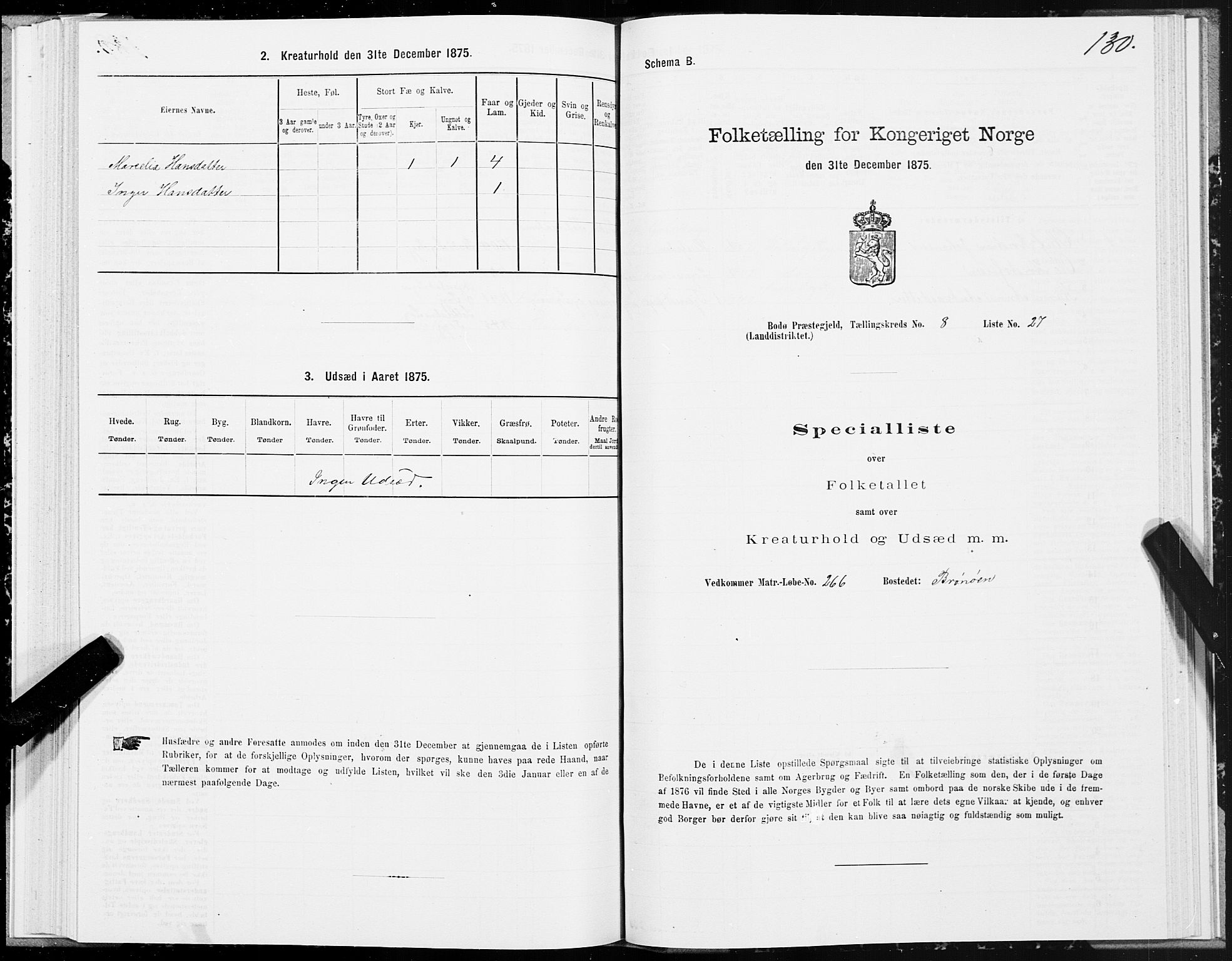 SAT, Folketelling 1875 for 1843L Bodø prestegjeld, Bodø landsokn, 1875, s. 4130