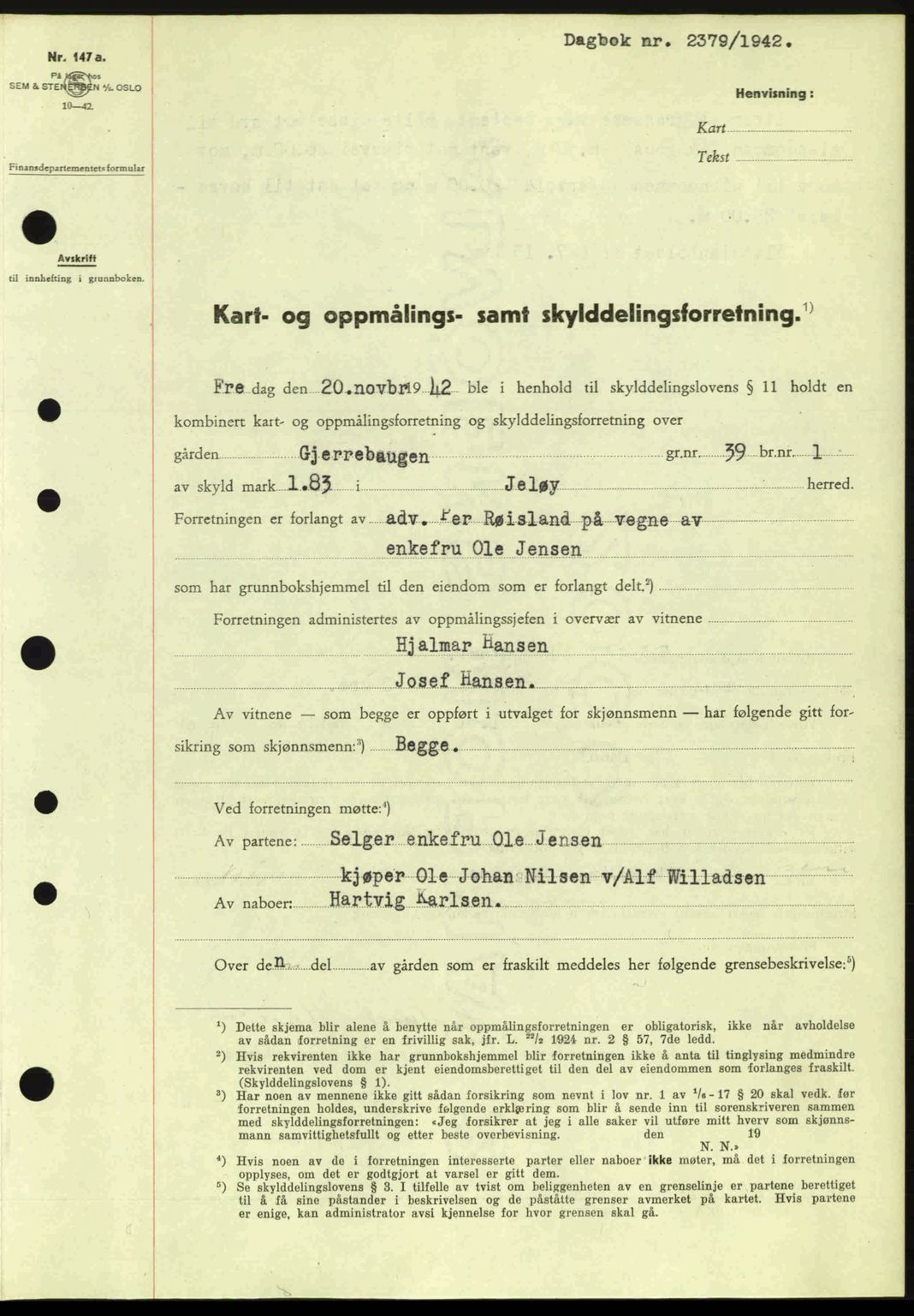 Moss sorenskriveri, SAO/A-10168: Pantebok nr. A10, 1942-1943, Dagboknr: 2379/1942