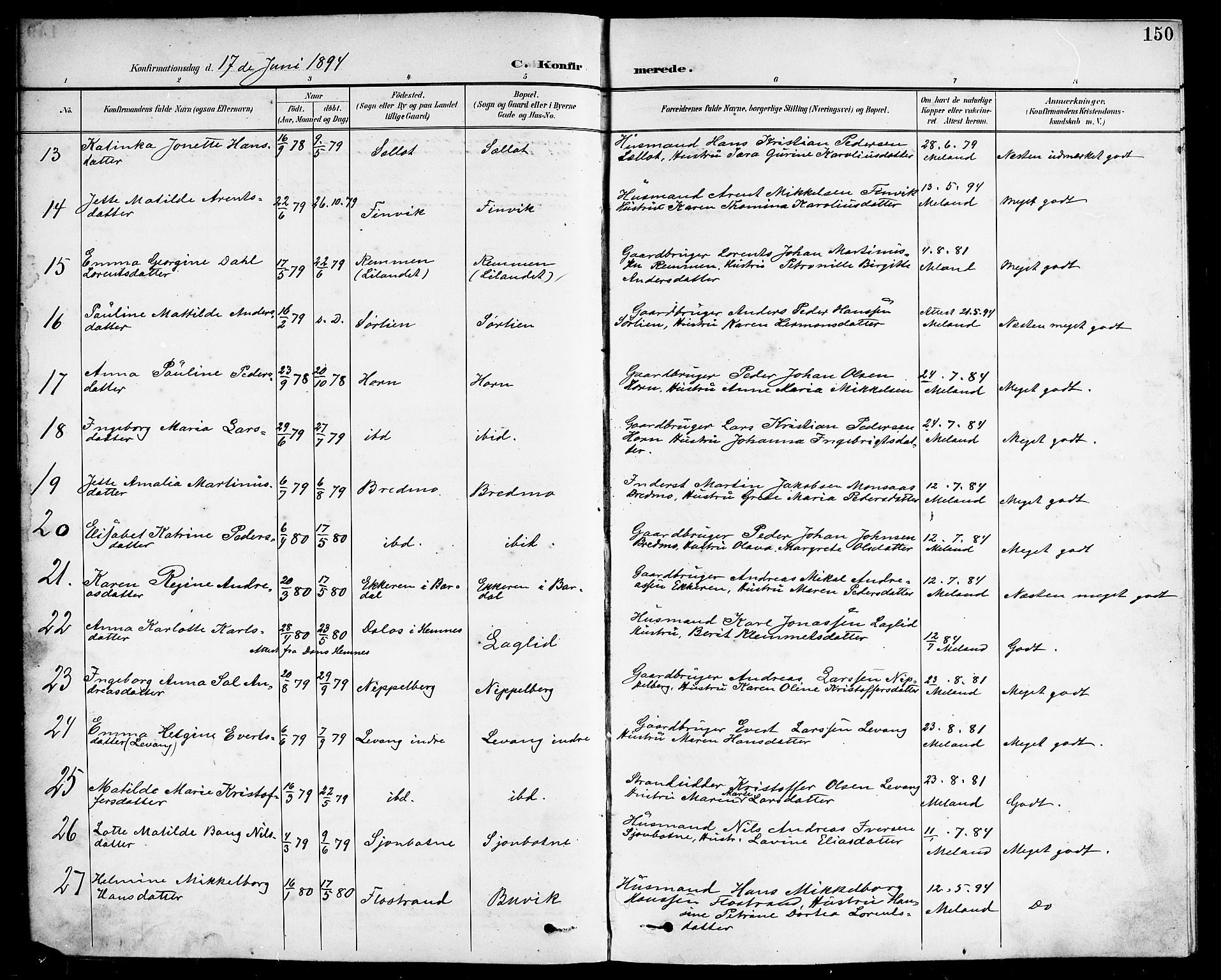 Ministerialprotokoller, klokkerbøker og fødselsregistre - Nordland, SAT/A-1459/838/L0559: Klokkerbok nr. 838C06, 1893-1910, s. 150