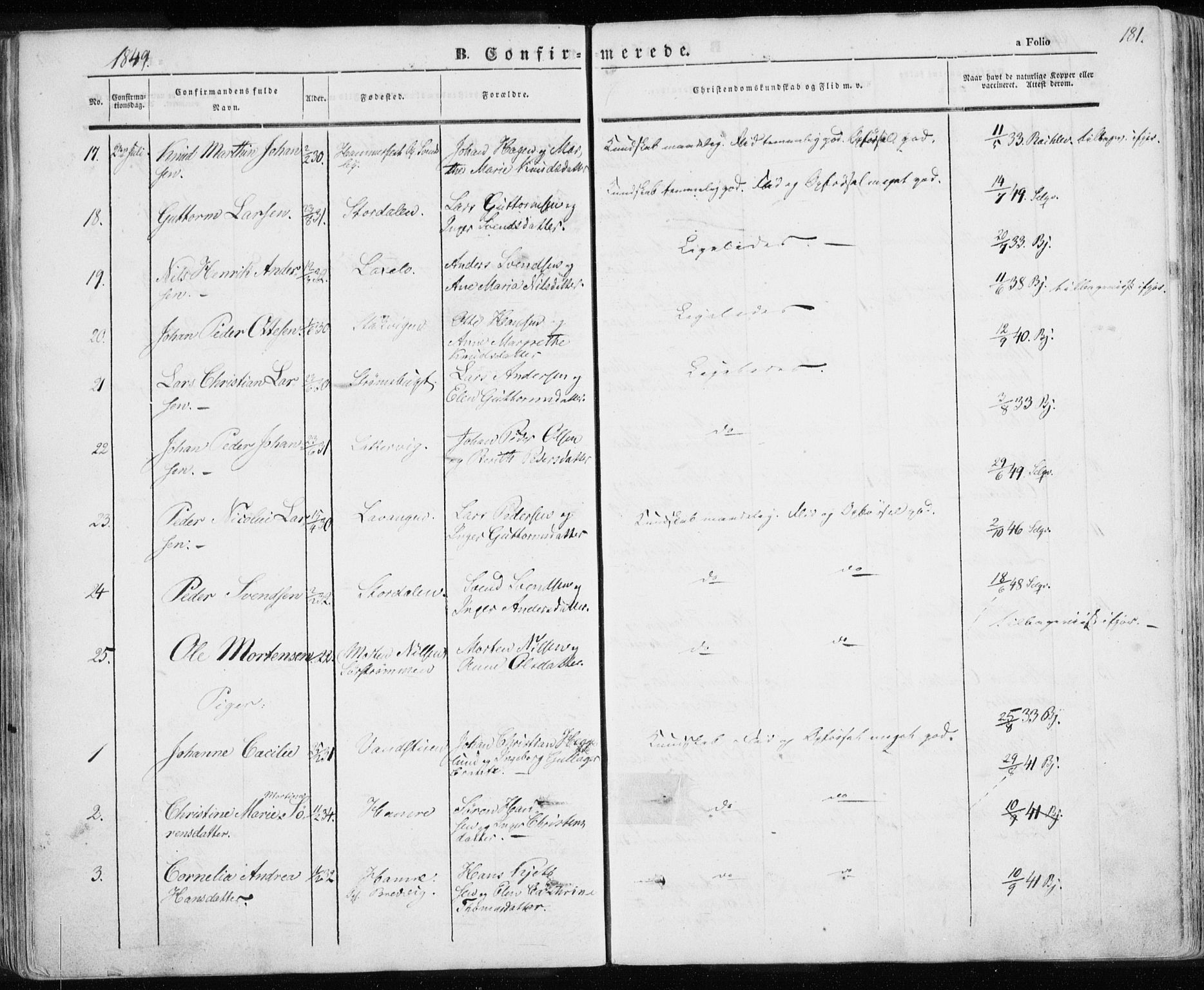 Karlsøy sokneprestembete, AV/SATØ-S-1299/H/Ha/Haa/L0003kirke: Ministerialbok nr. 3, 1843-1860, s. 181