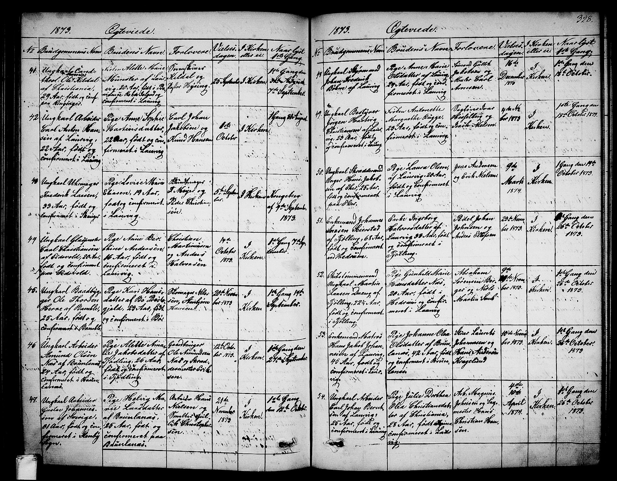 Larvik kirkebøker, AV/SAKO-A-352/G/Ga/L0004: Klokkerbok nr. I 4, 1871-1888, s. 328