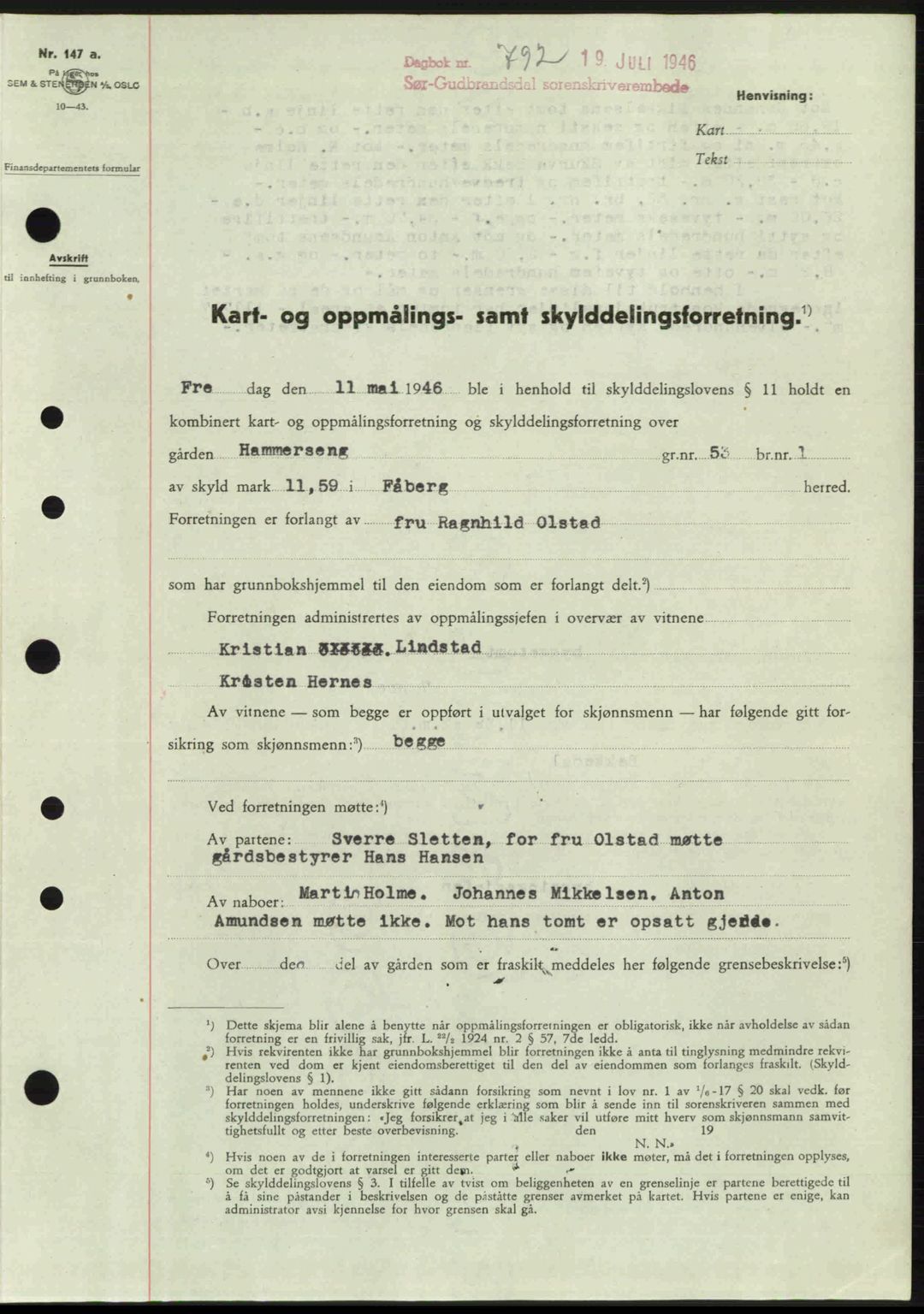 Sør-Gudbrandsdal tingrett, SAH/TING-004/H/Hb/Hbd/L0015: Pantebok nr. A15, 1945-1946, Dagboknr: 792/1946