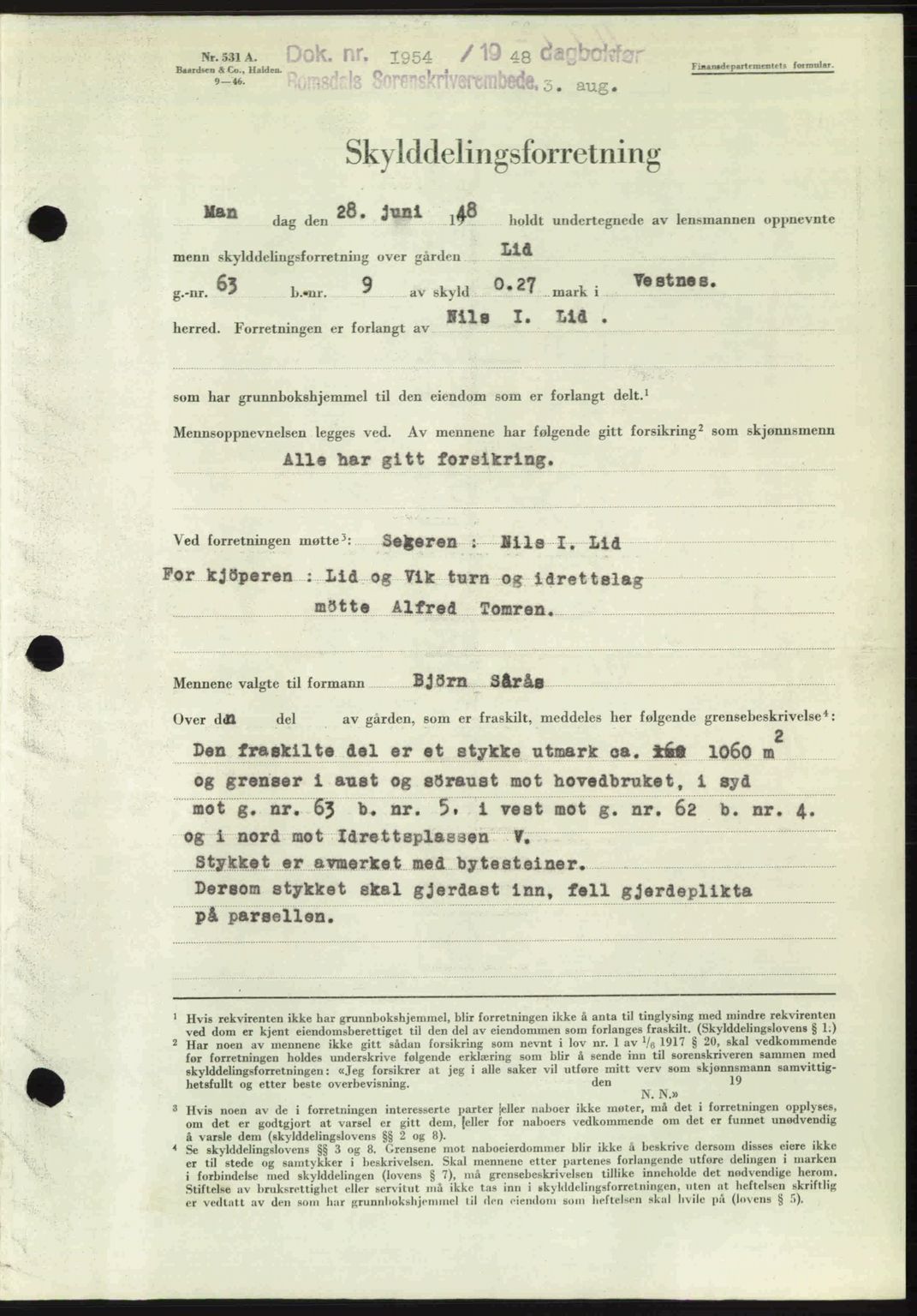 Romsdal sorenskriveri, SAT/A-4149/1/2/2C: Pantebok nr. A26, 1948-1948, Dagboknr: 1954/1948
