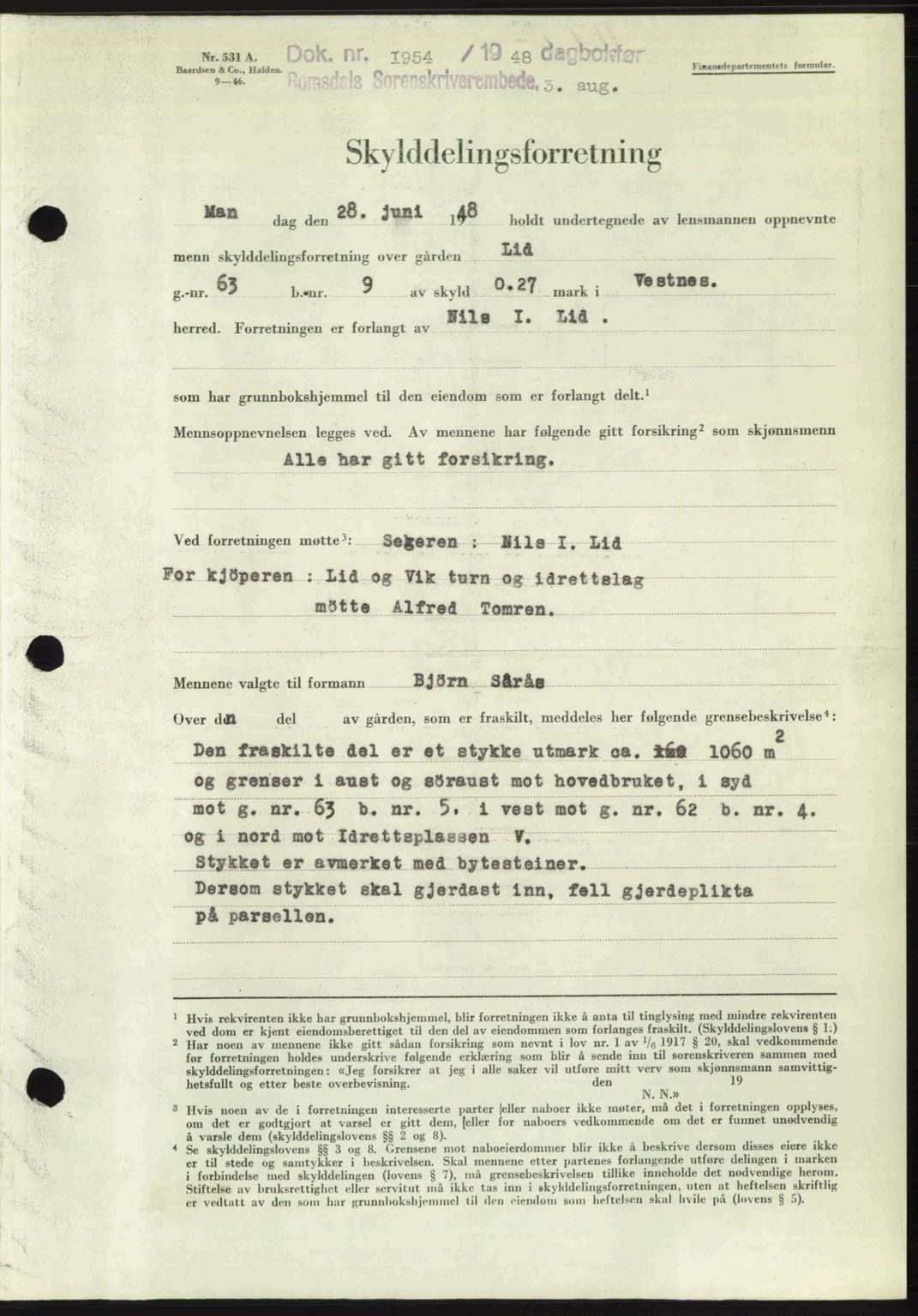 Romsdal sorenskriveri, AV/SAT-A-4149/1/2/2C: Pantebok nr. A26, 1948-1948, Dagboknr: 1954/1948