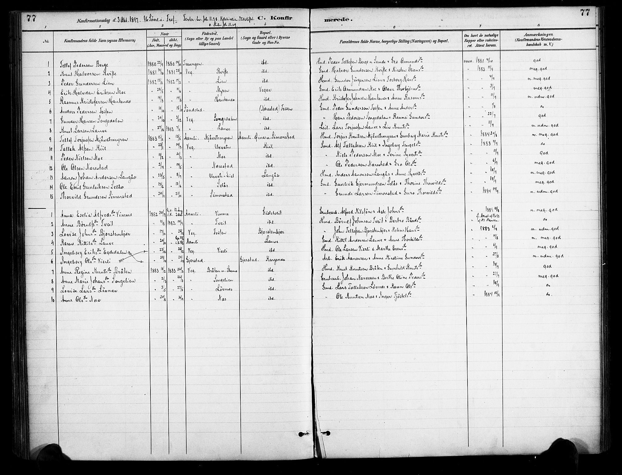Gjerstad sokneprestkontor, AV/SAK-1111-0014/F/Fa/Fab/L0005: Ministerialbok nr. A 5, 1891-1908, s. 77