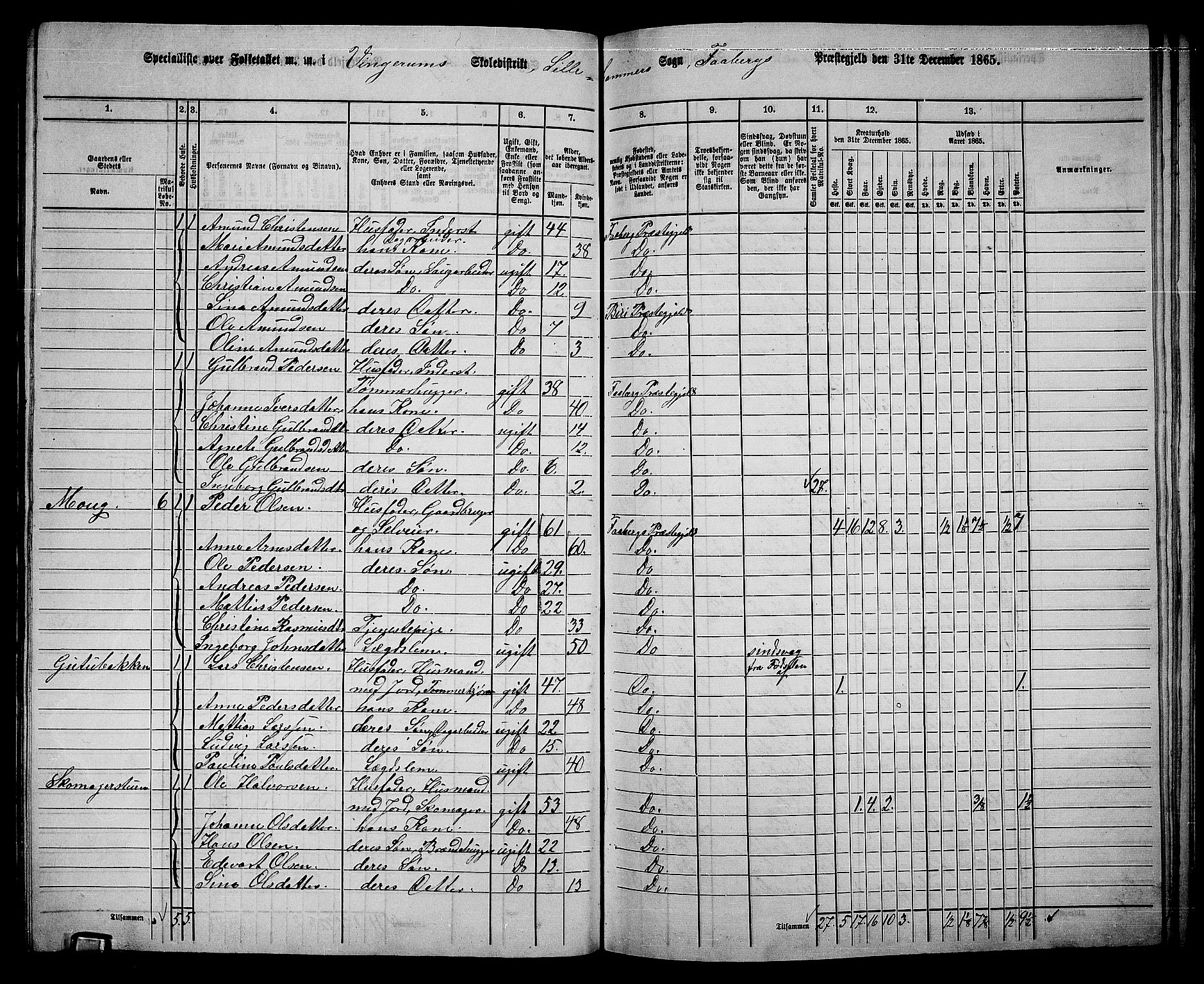 RA, Folketelling 1865 for 0524L Fåberg prestegjeld, Fåberg sokn og Lillehammer landsokn, 1865, s. 161