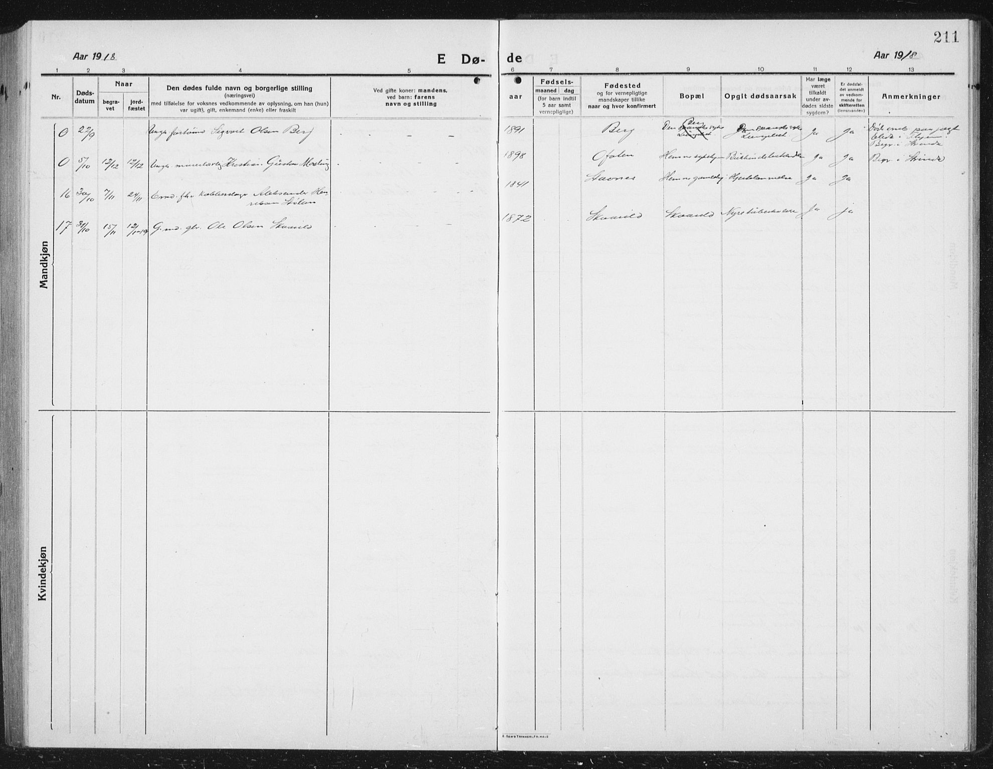 Ministerialprotokoller, klokkerbøker og fødselsregistre - Sør-Trøndelag, SAT/A-1456/630/L0506: Klokkerbok nr. 630C04, 1914-1933, s. 211