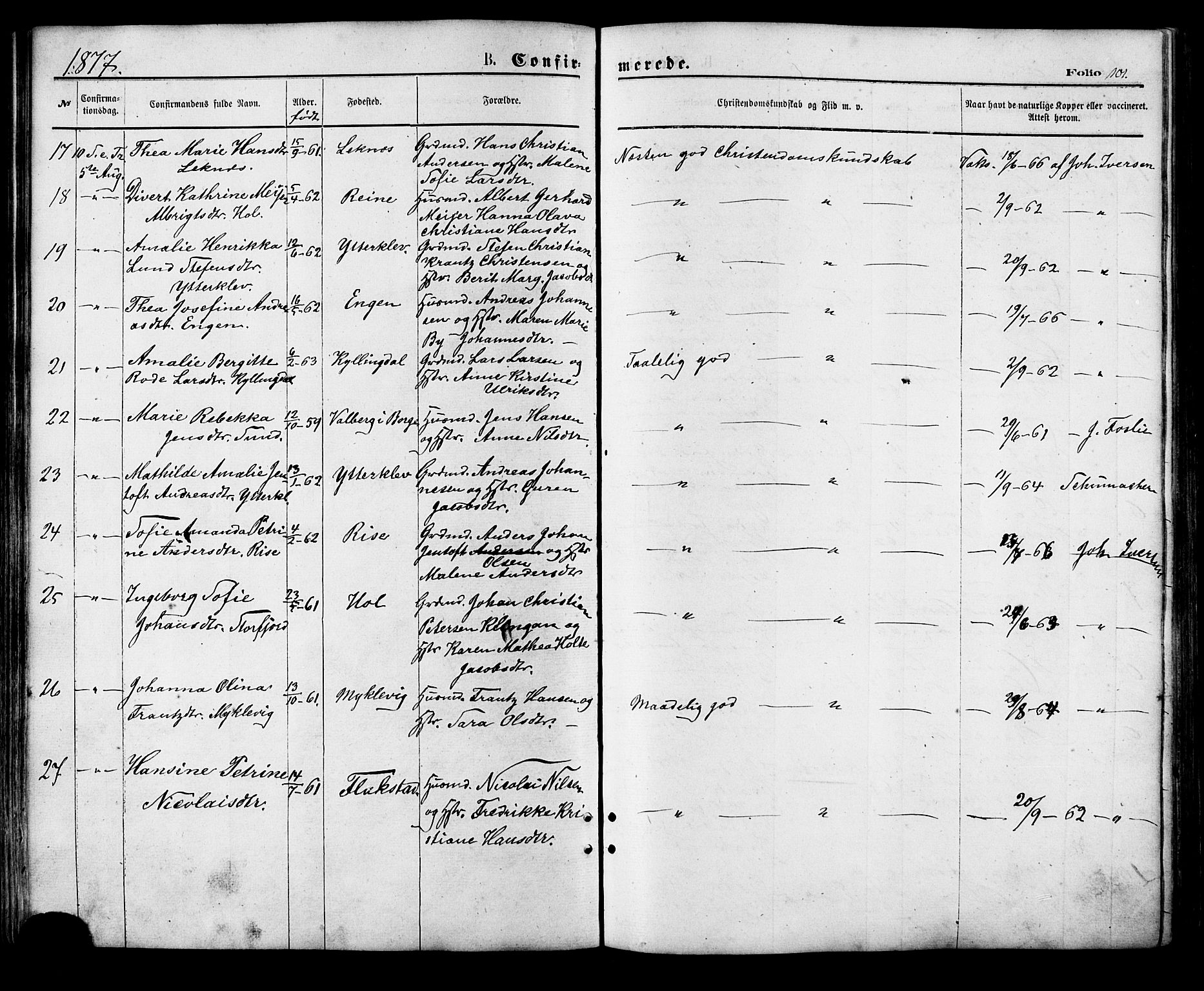 Ministerialprotokoller, klokkerbøker og fødselsregistre - Nordland, AV/SAT-A-1459/881/L1166: Klokkerbok nr. 881C03, 1876-1885, s. 101