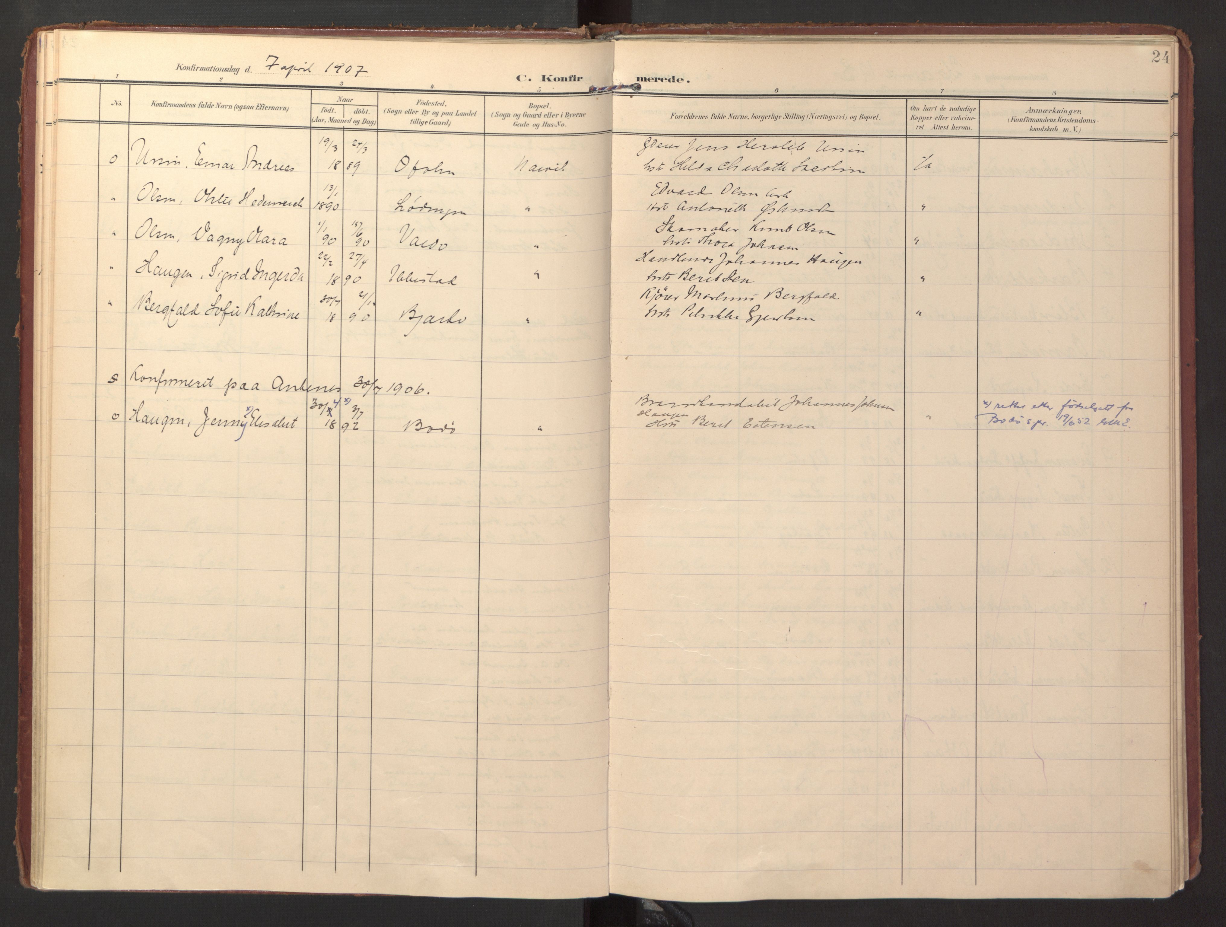 Ministerialprotokoller, klokkerbøker og fødselsregistre - Nordland, AV/SAT-A-1459/871/L0998: Ministerialbok nr. 871A14, 1902-1921, s. 24