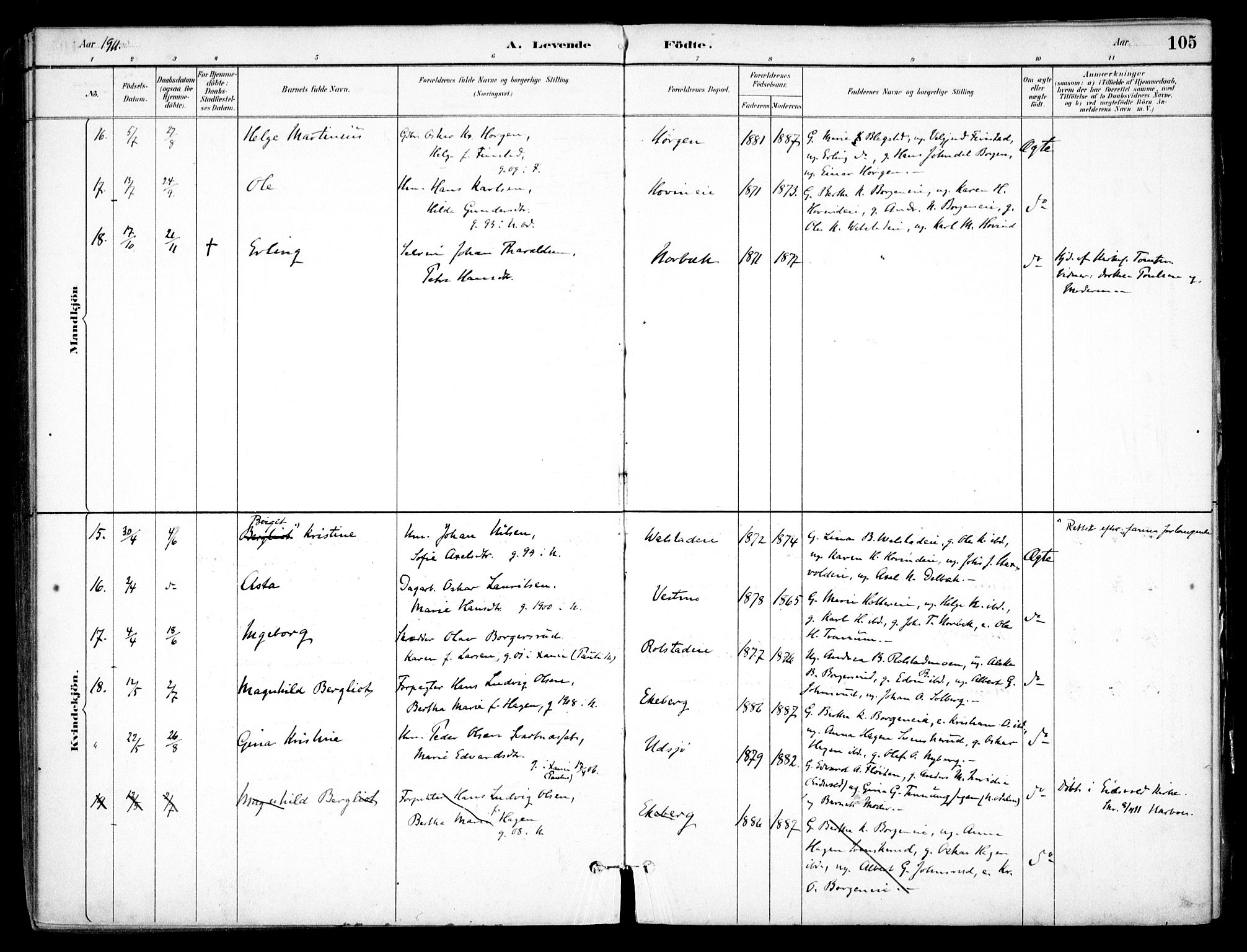 Nes prestekontor Kirkebøker, AV/SAO-A-10410/F/Fb/L0002: Ministerialbok nr. II 2, 1883-1918, s. 105