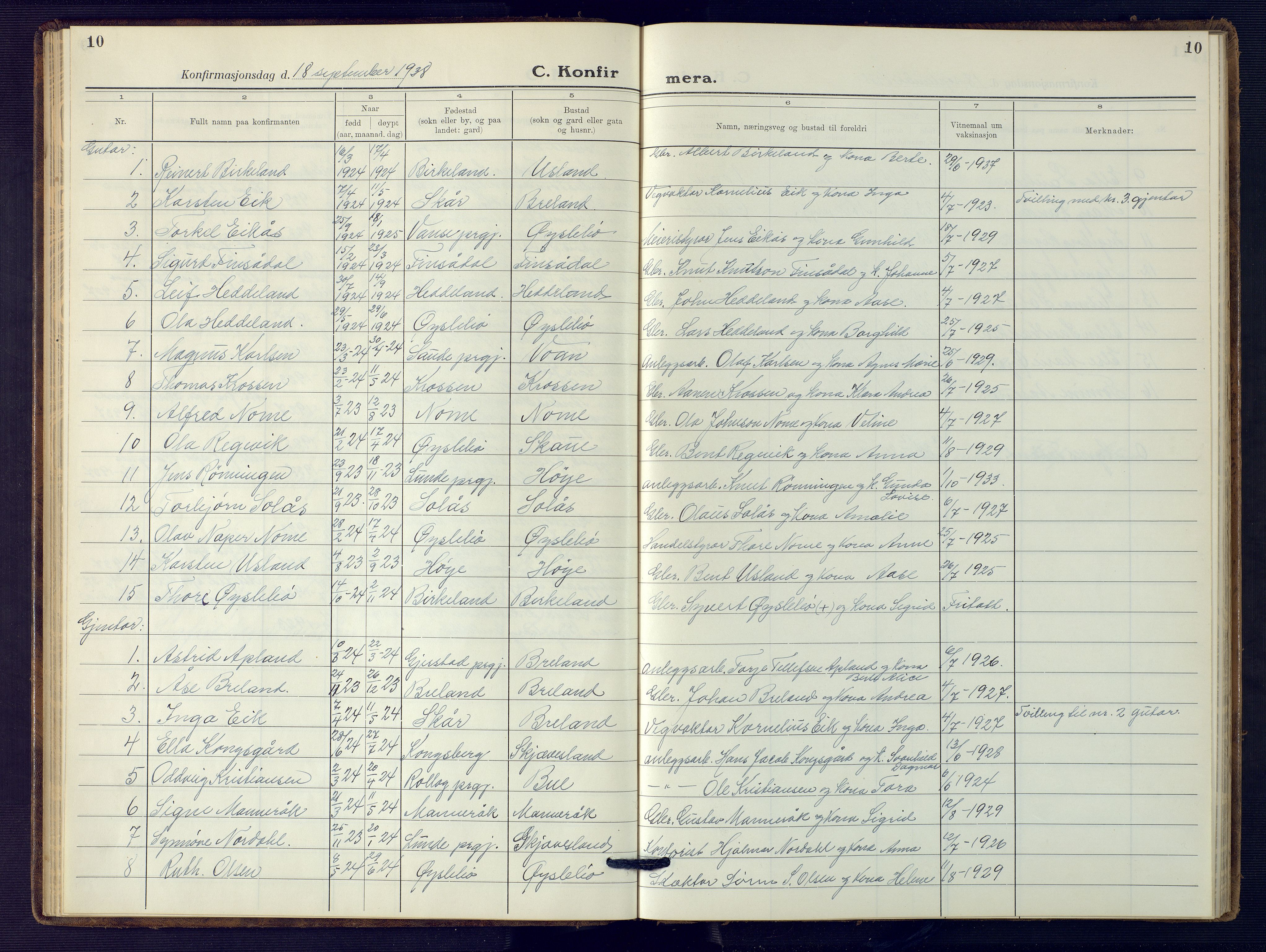 Holum sokneprestkontor, AV/SAK-1111-0022/F/Fb/Fbc/L0005: Klokkerbok nr. B 5, 1931-1945, s. 10