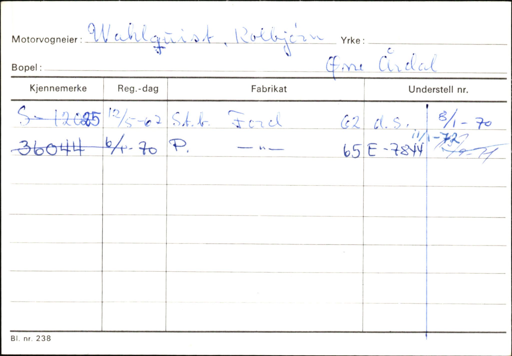 Statens vegvesen, Sogn og Fjordane vegkontor, SAB/A-5301/4/F/L0146: Registerkort Årdal R-Å samt diverse kort, 1945-1975, s. 1288