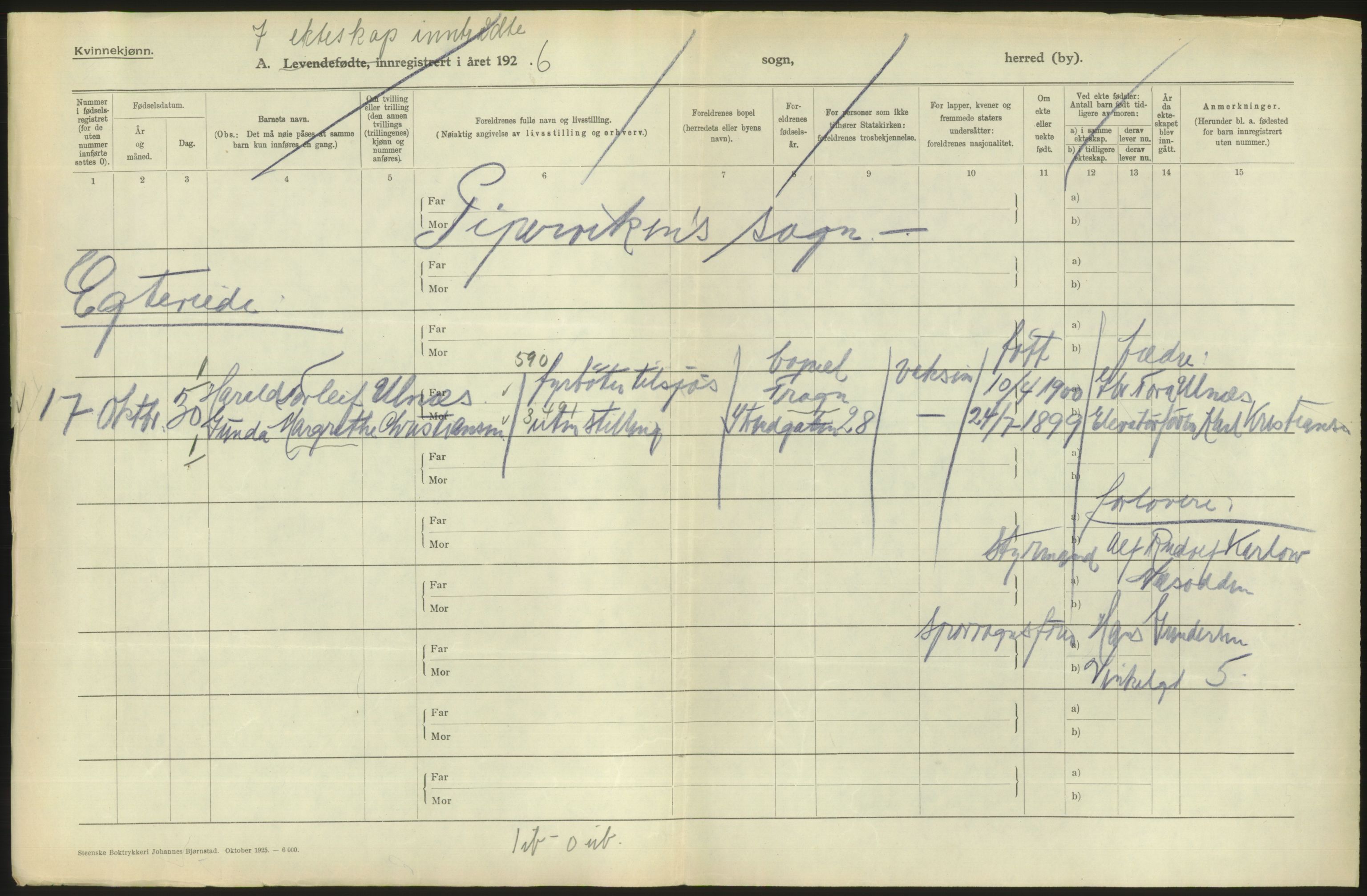 Statistisk sentralbyrå, Sosiodemografiske emner, Befolkning, AV/RA-S-2228/D/Df/Dfc/Dfcf/L0008: Oslo: Gifte, 1926, s. 764