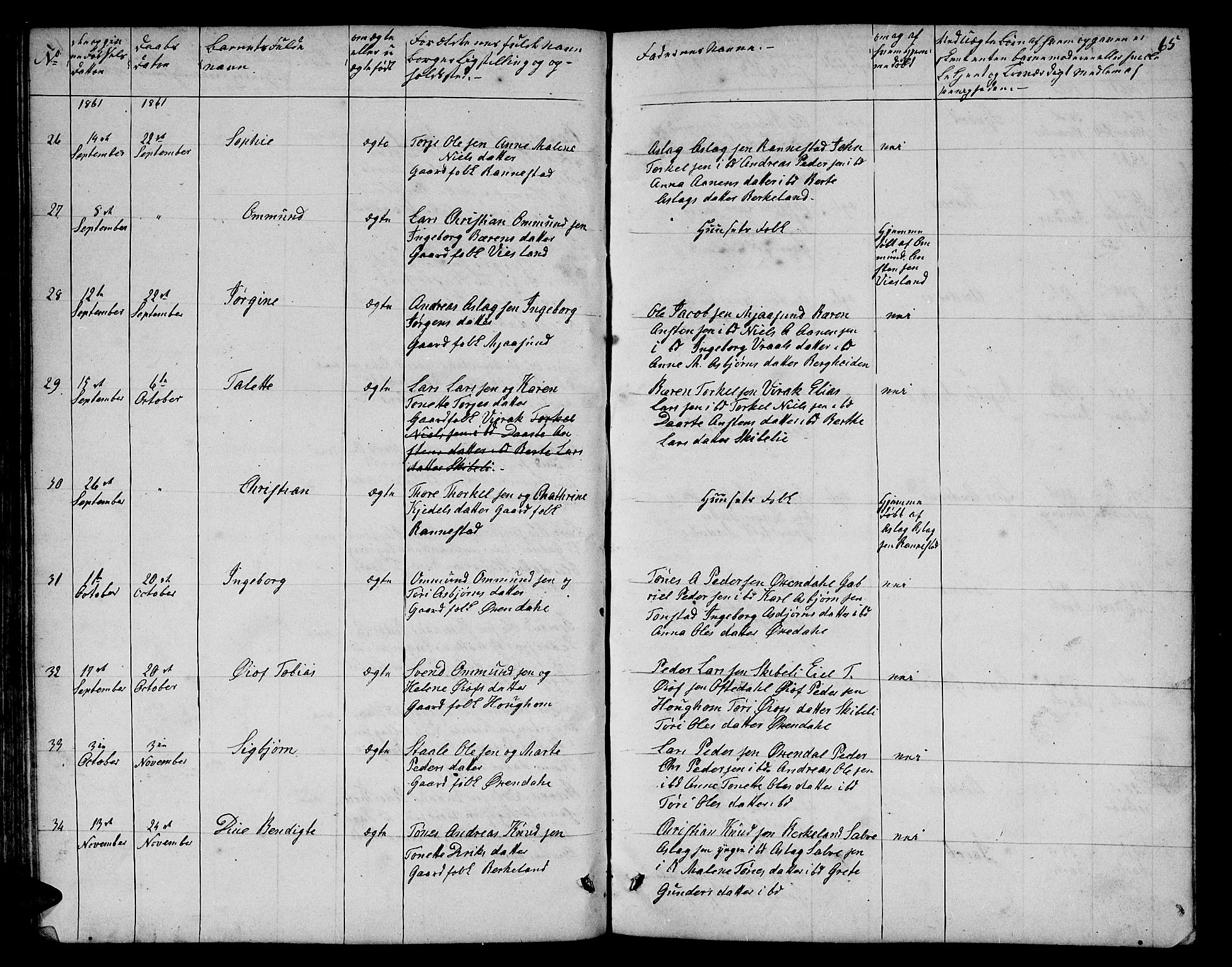Bakke sokneprestkontor, AV/SAK-1111-0002/F/Fb/Fba/L0001: Klokkerbok nr. B 1, 1849-1879, s. 65