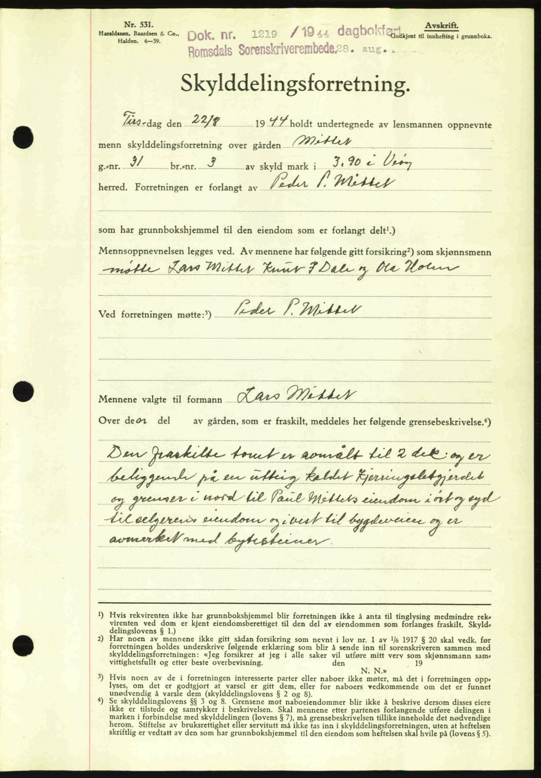 Romsdal sorenskriveri, SAT/A-4149/1/2/2C: Pantebok nr. A16, 1944-1944, Dagboknr: 1219/1944
