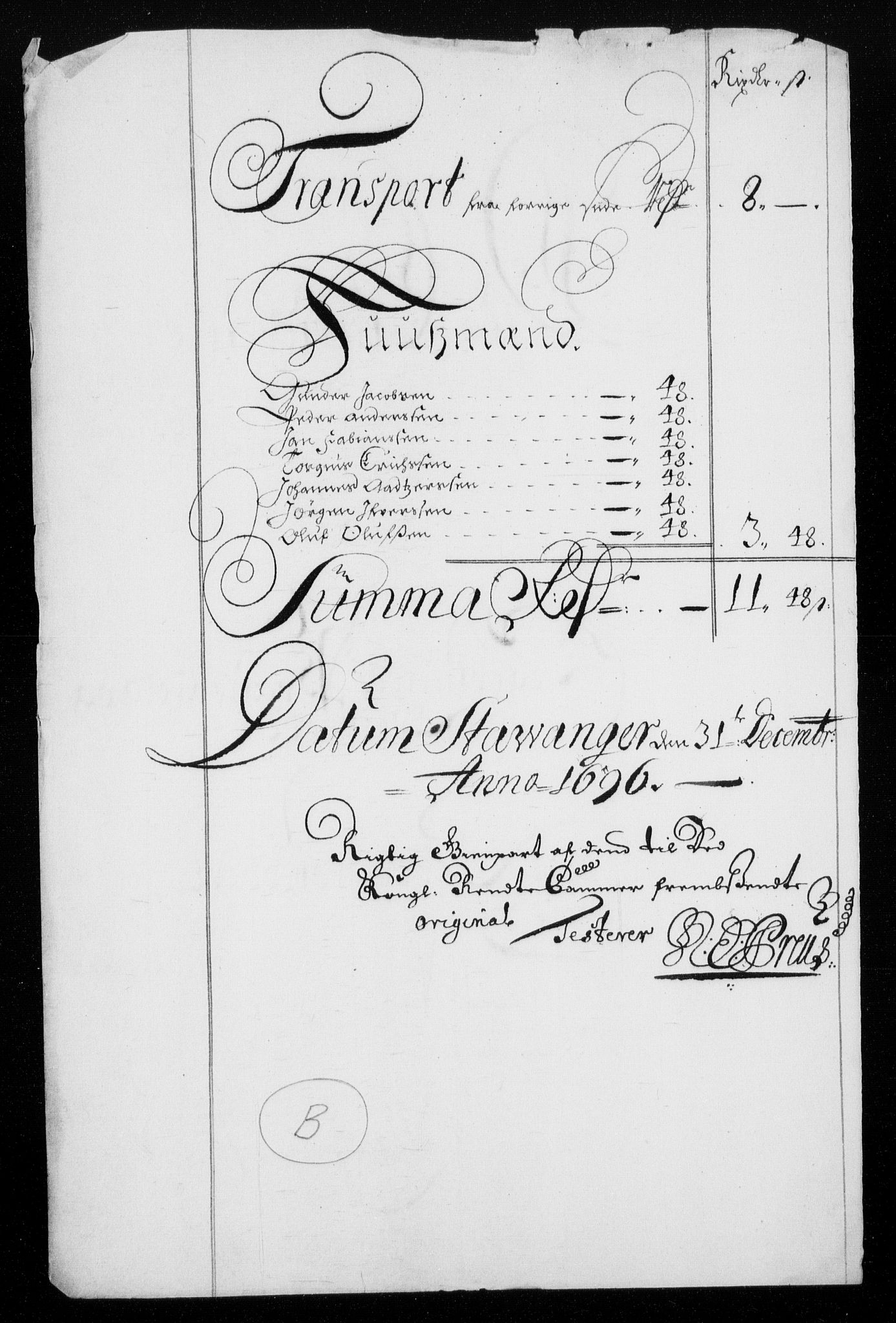 Rentekammeret inntil 1814, Reviderte regnskaper, Fogderegnskap, AV/RA-EA-4092/R46/L2728: Fogderegnskap Jæren og Dalane, 1694-1696, s. 410