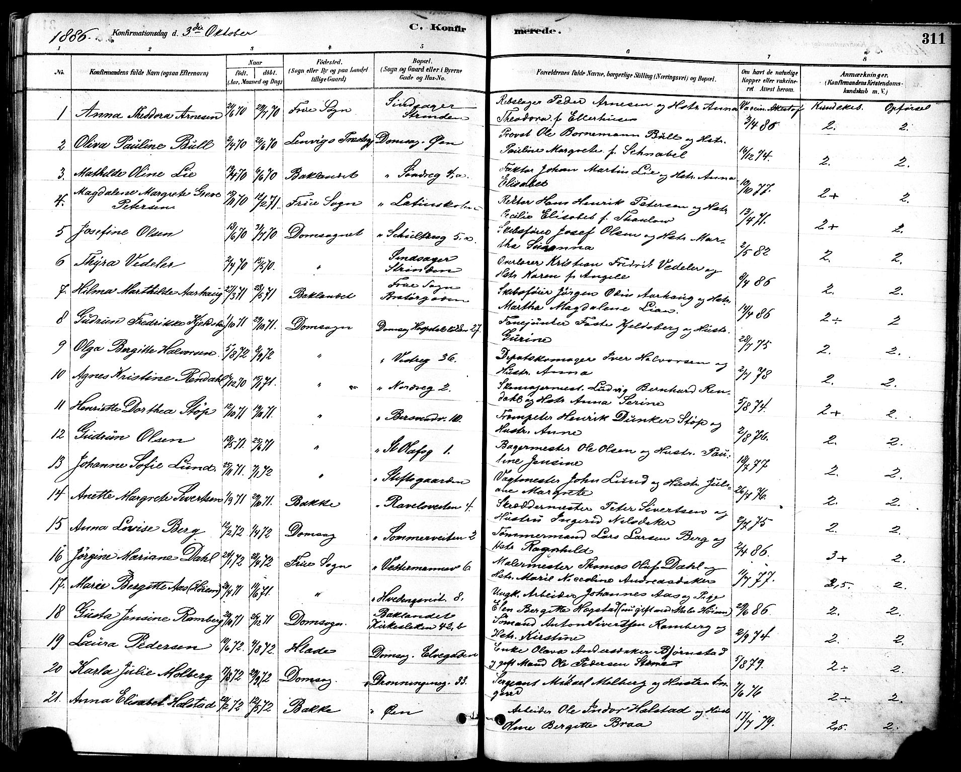 Ministerialprotokoller, klokkerbøker og fødselsregistre - Sør-Trøndelag, SAT/A-1456/601/L0057: Ministerialbok nr. 601A25, 1877-1891, s. 311